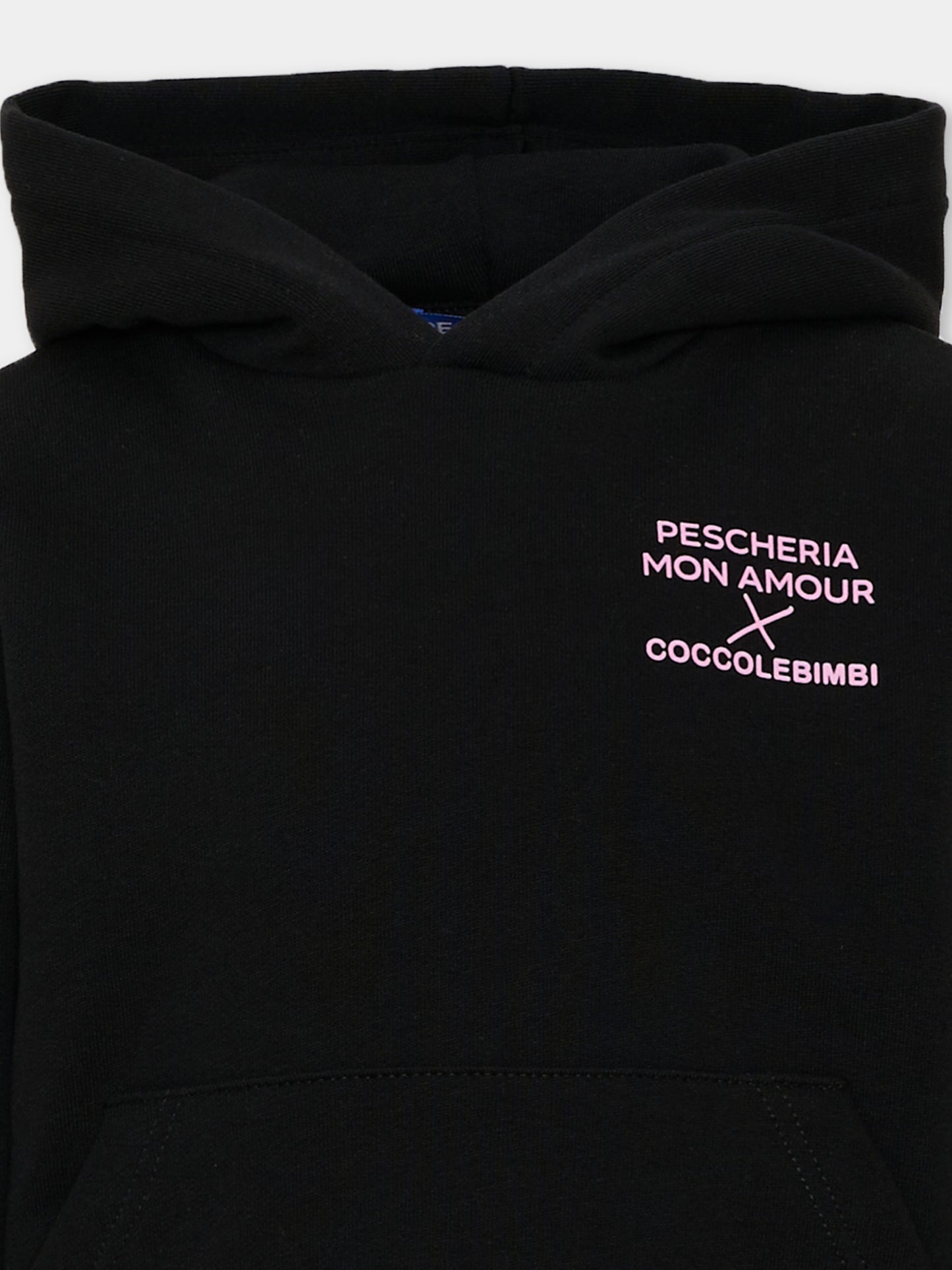 Felpa con cappuccio nera con stampa,Pescheria Mon Amour X Coccolebimbi,PMAK HD003 BLK