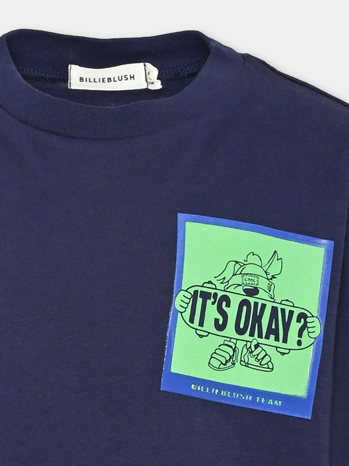 T-shirt a manica lunga blu per bambino con stampa,Billieblush,U21181 85T