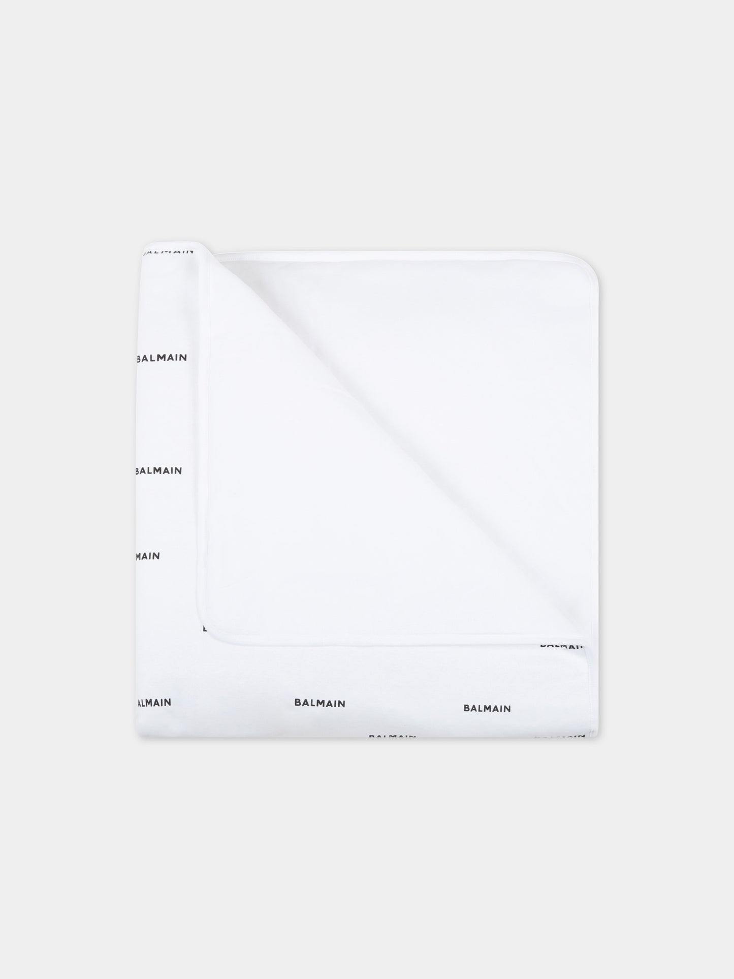 Coperta bianca per neonati con loghi neri,Balmain Kids,6Q0A30 Z0199 100NE