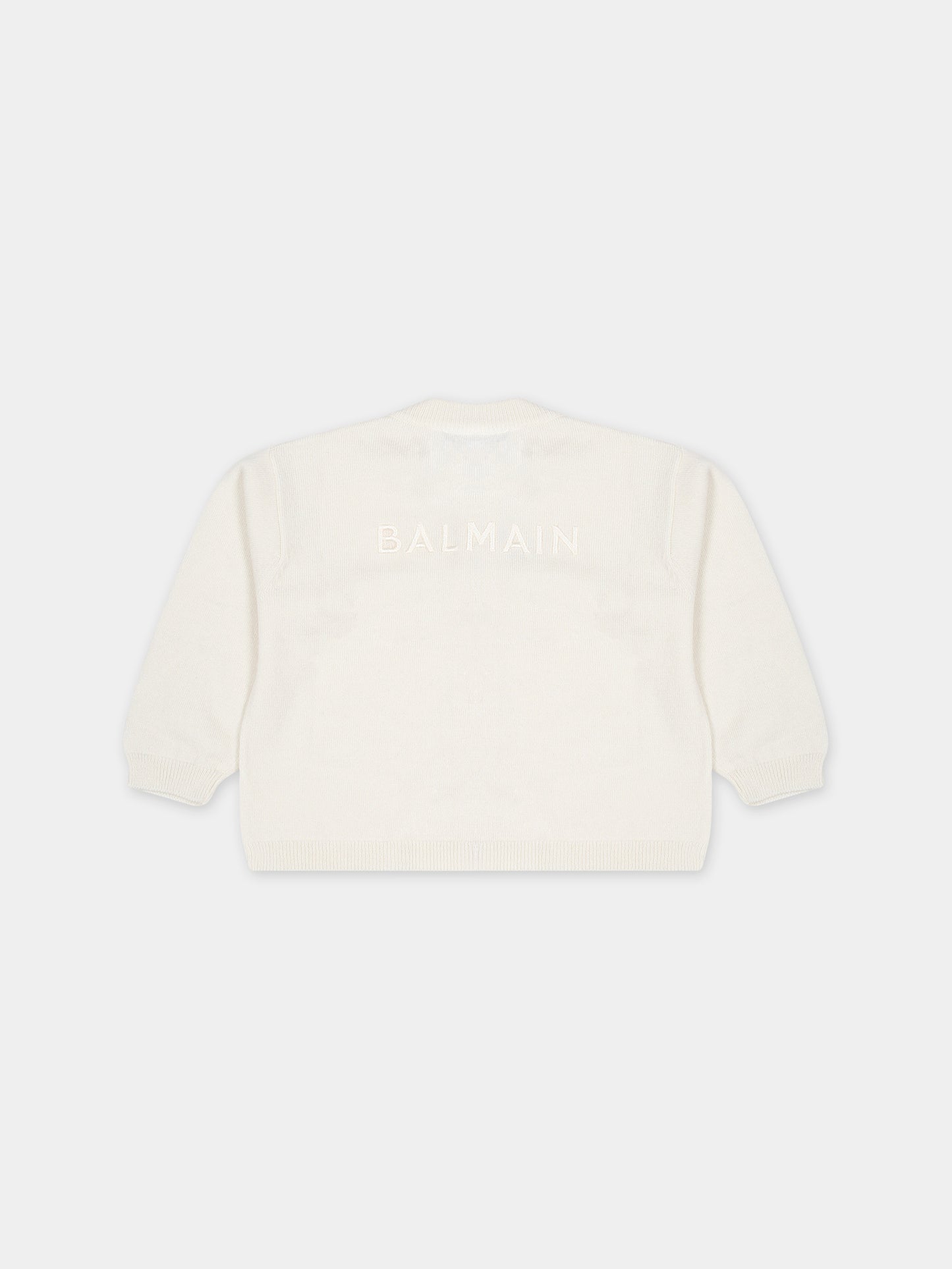 Cardigan avorio per neonata con logo,Balmain Kids,BT9520 W0113 106