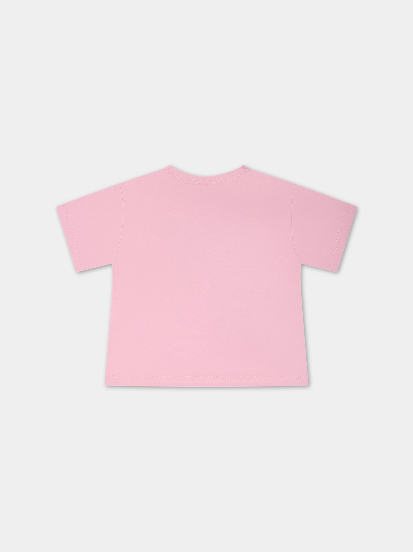 T-shirt rosa per neonata con tigre e logo,Kenzo Kids,K05505 456