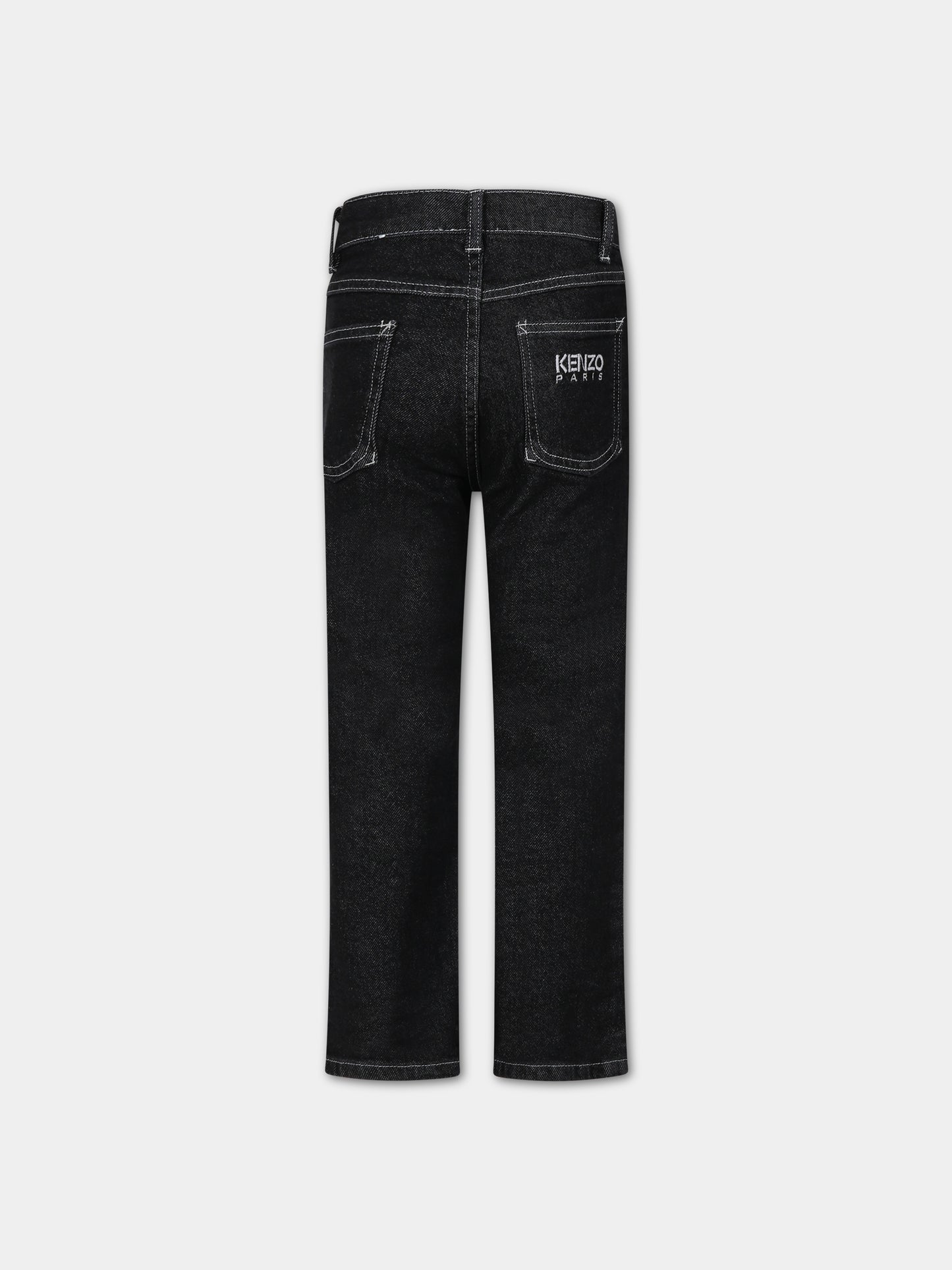 Jeans nero per bambino con stampa logo,Kenzo Kids,K54011 Z11