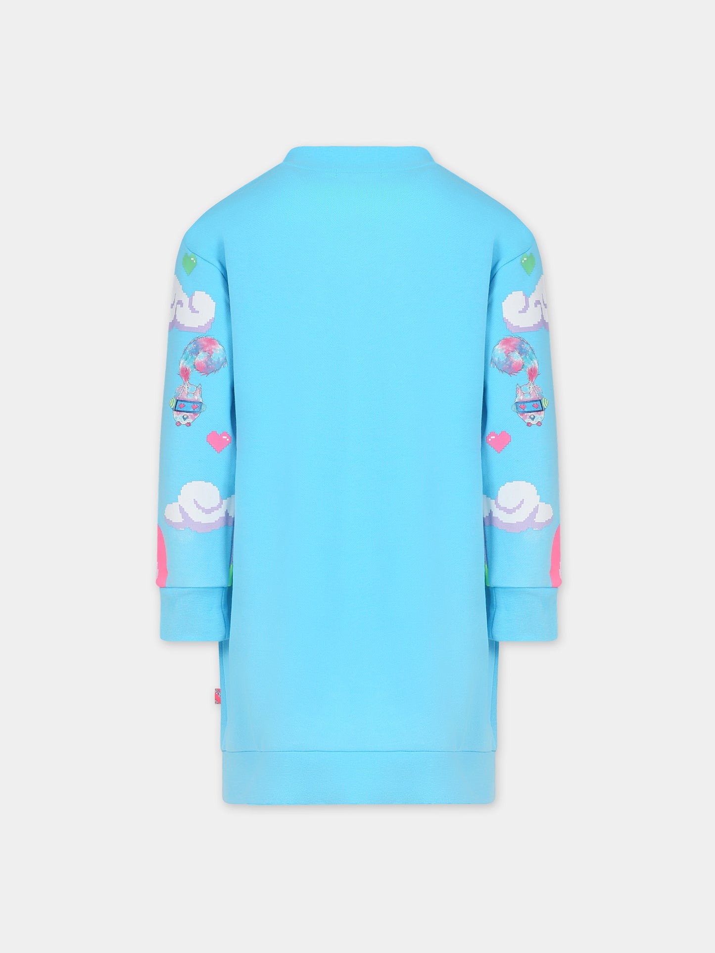 Vestito azzurro per bambina con stampe multicolor,Billieblush,U12853 77S