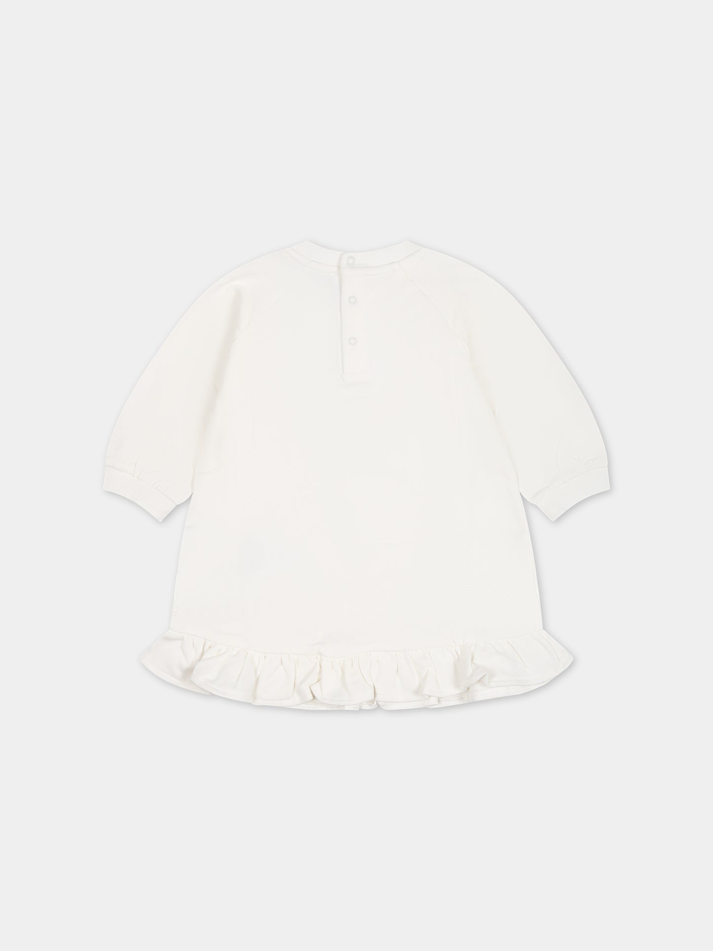 Vestito bianco per neonata con Teddy Bear e logo,Moschino Kids,MDV0AP LDA14 10063