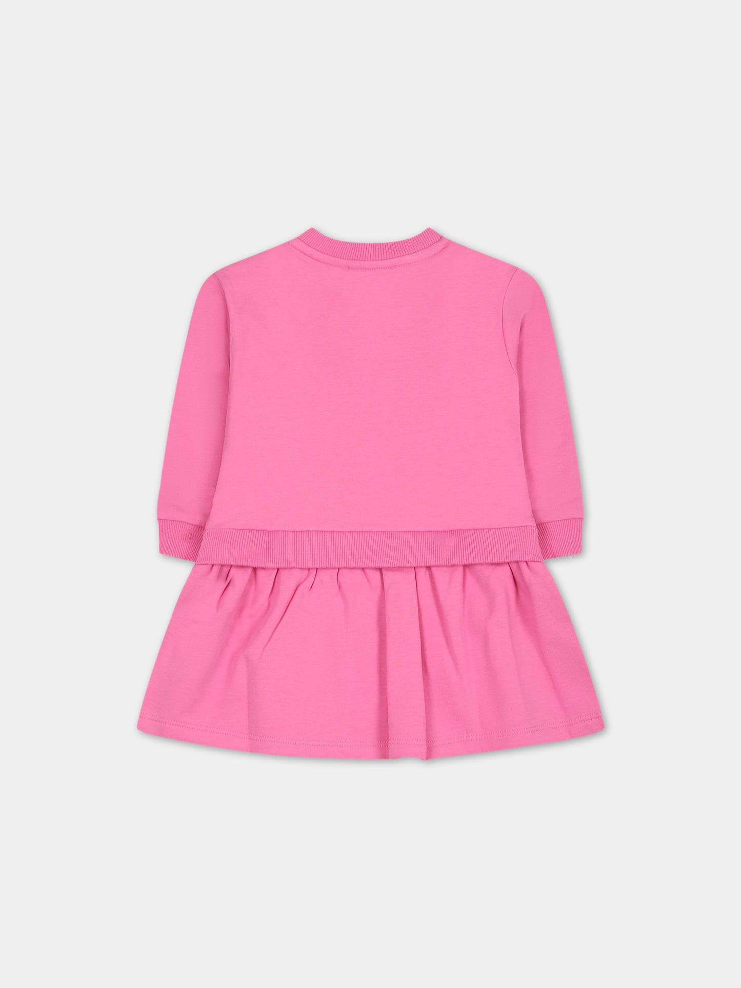 Vestito fucsia per neonata con Teddy Bear e logo,Moschino Kids,MBV08K LDA16 52458