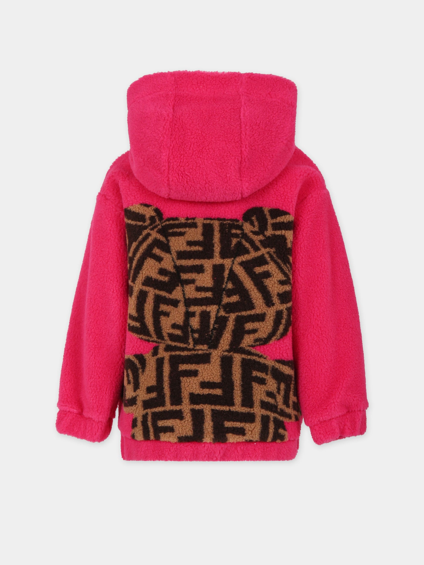 Felpa fucsia con orso per bambina,Fendi Kids,JUH063 AJ2N F0UJ3