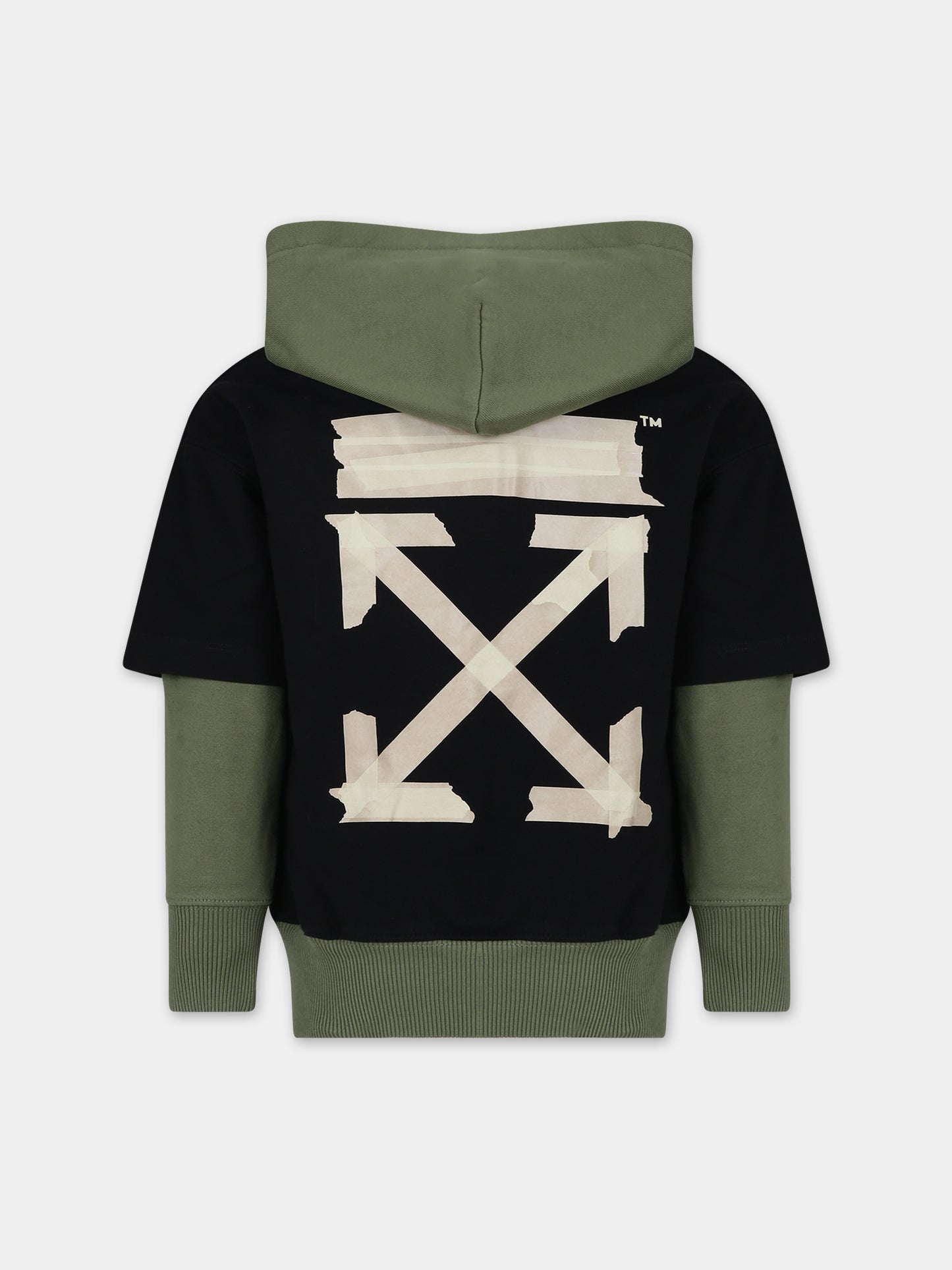 Felpa nera per bambino con logo,Off White,OBBB006F23FLE0021001