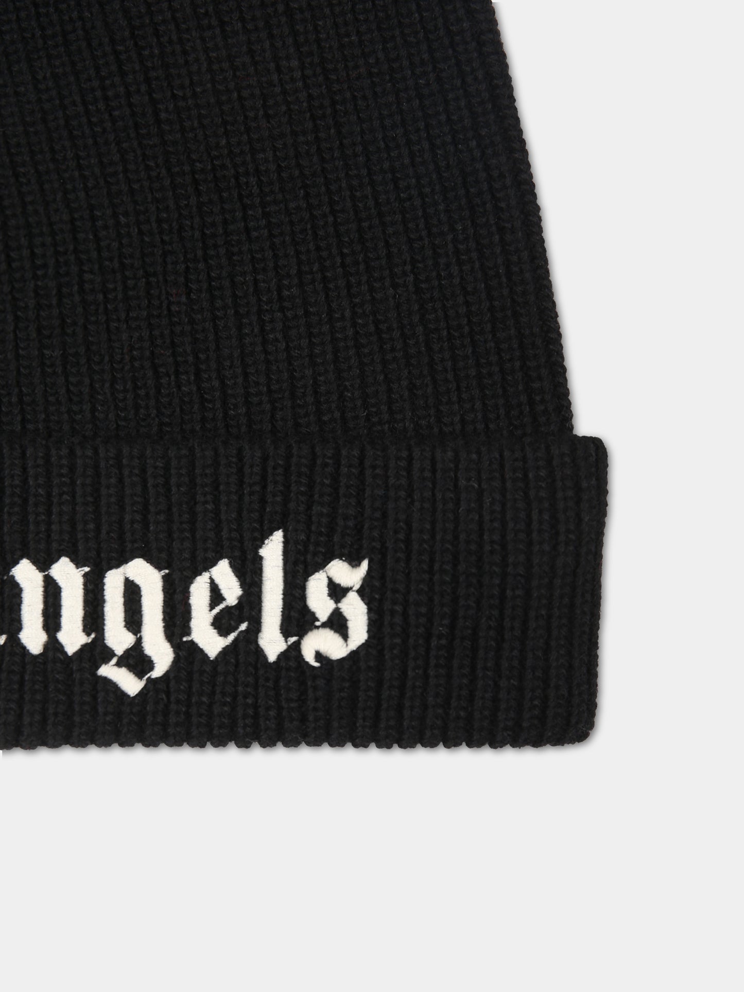 Berretto nero per bambini con logo,Palm Angels,PBLC005C99KNI0011001