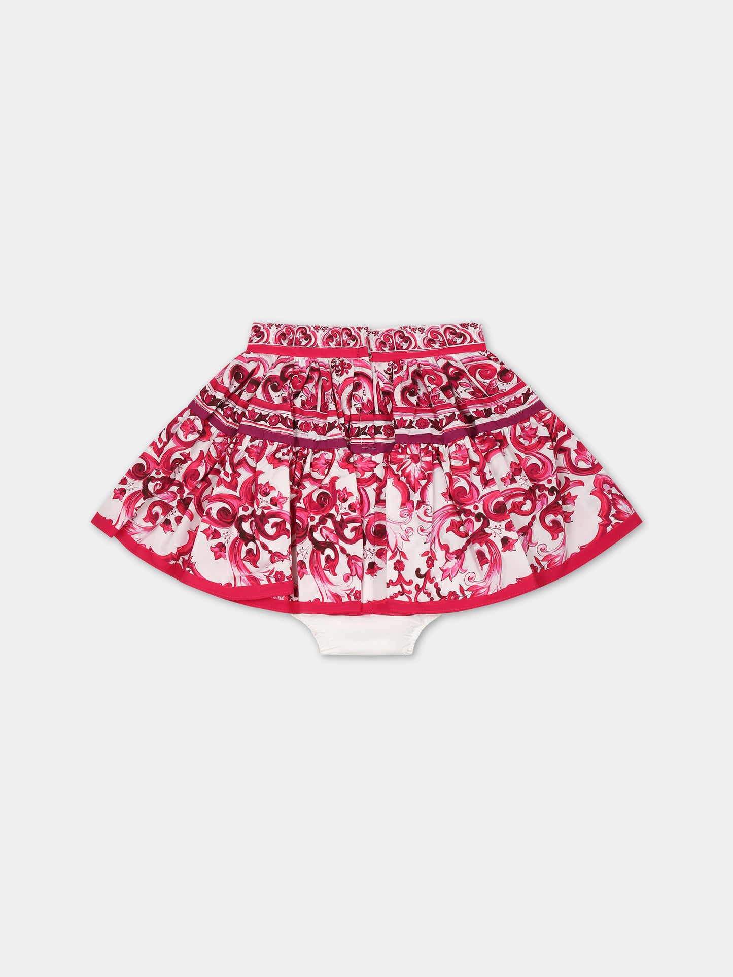 Gonna bianca per neonata con logo e maioliche fucsia,Dolce & Gabbana Kids,L24I49 G7J5U HE3TN