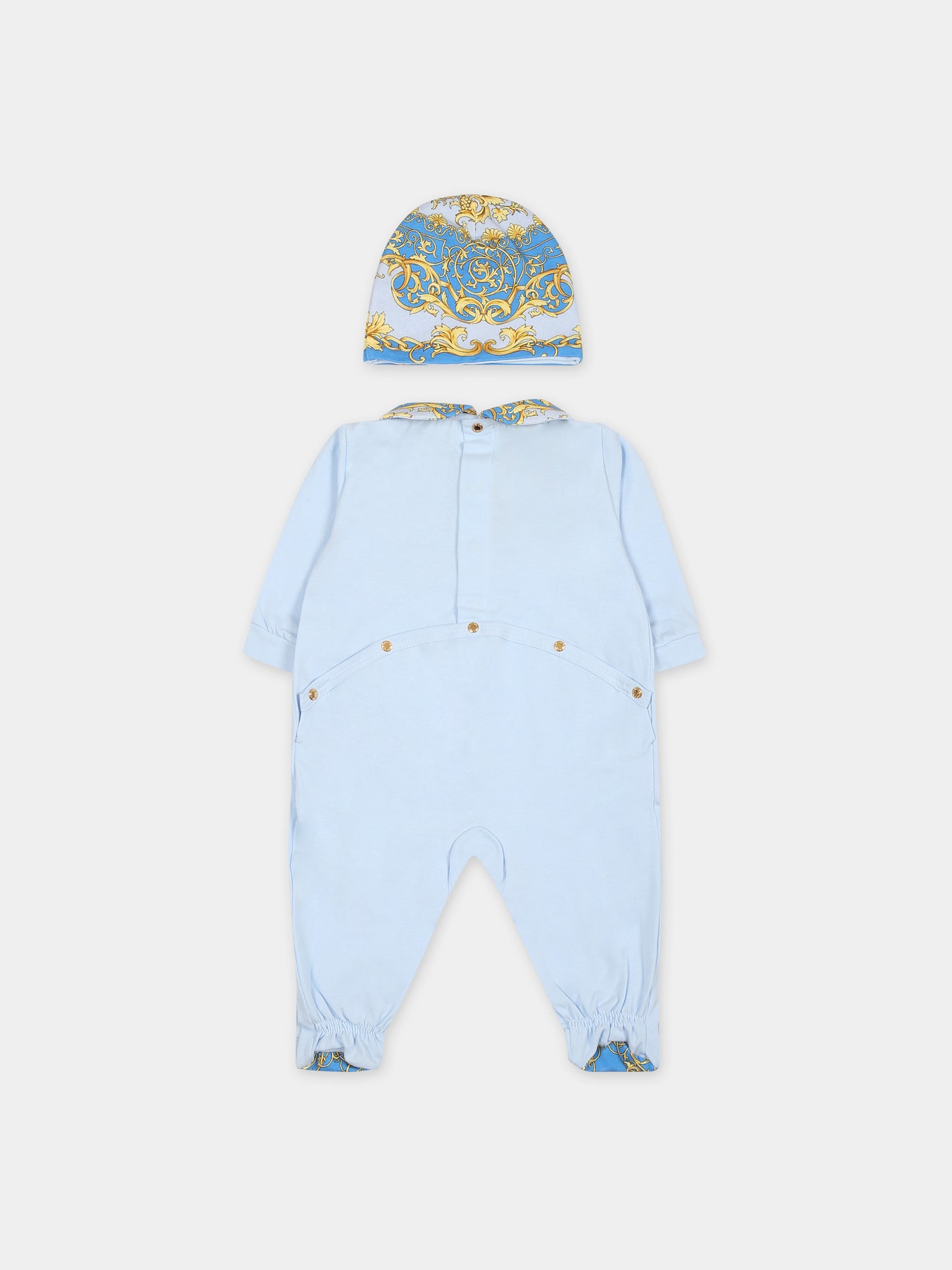 Set celeste per neonato con stampa barocco,Versace,1011060 1A08151 2V000
