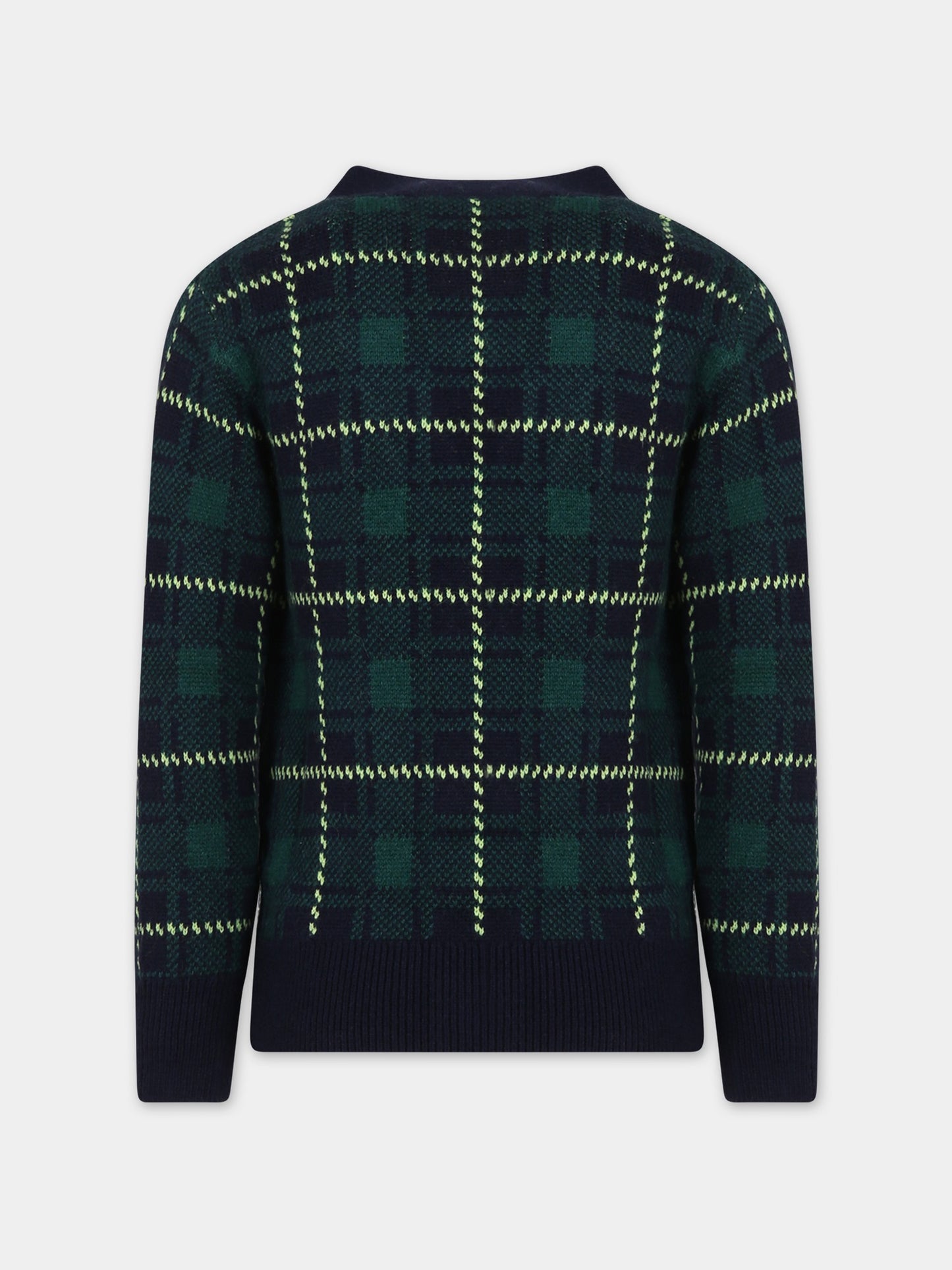 Cardigan blu per bambino motivo tartan,Mc2 Saint Barth,JONAN JR TARTAN LINE SB 6194 PATCH