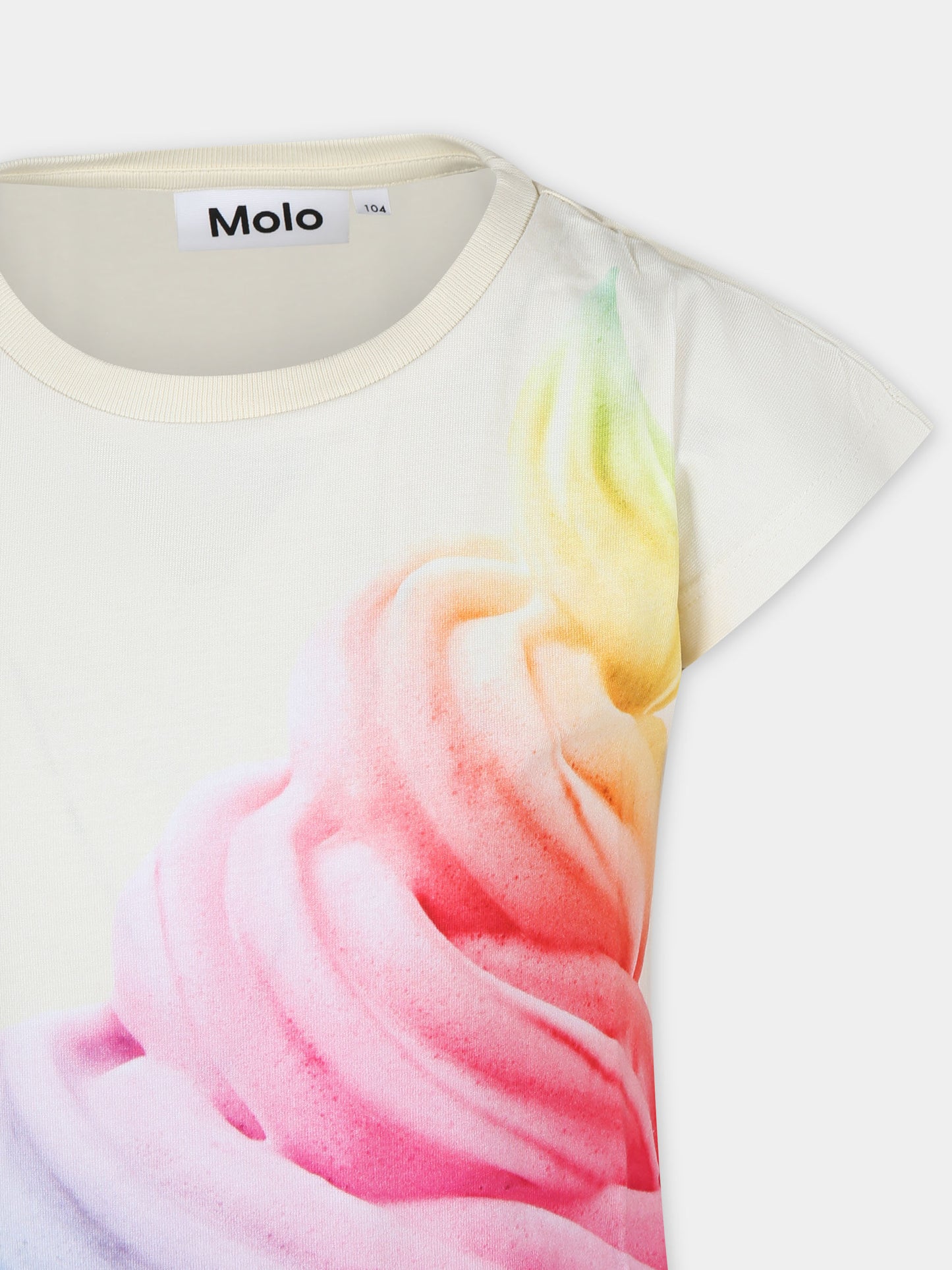 T-shirt avorio per bambina con stampa gelato,Molo,2S24A201 3414