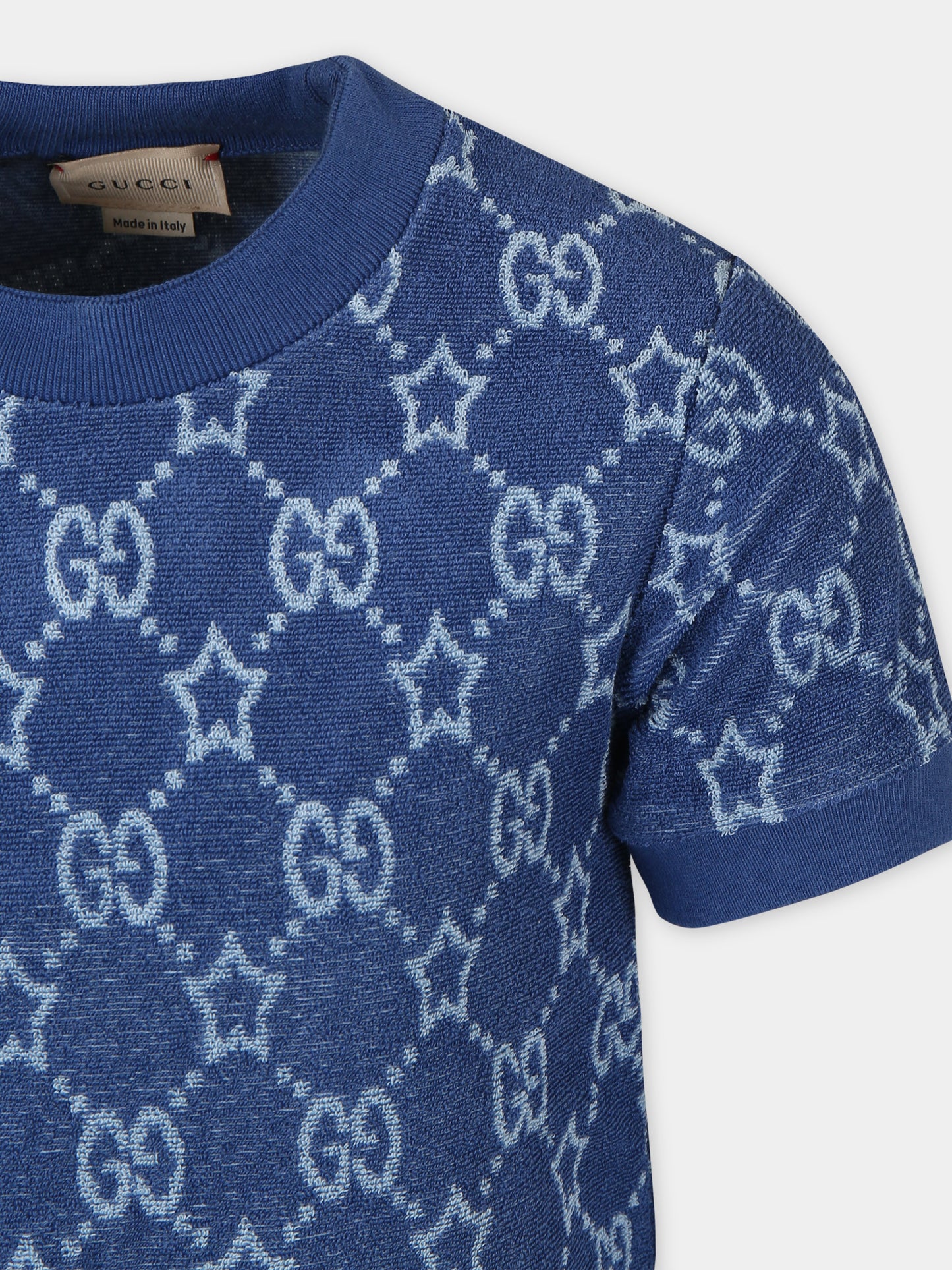 T-shirt blu per bambino con stelle GG,Gucci Kids,758855 XJF5D 4695