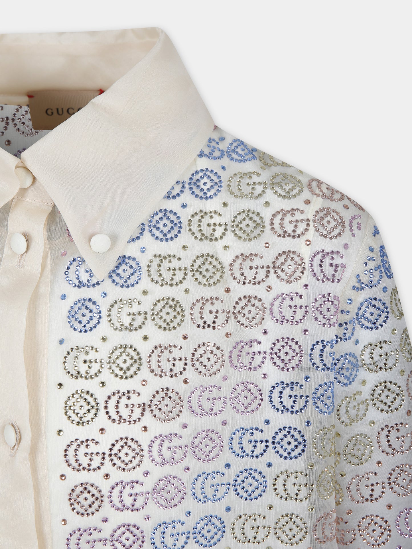 Vestito avorio per bambina con motivo geometrico e doppia G all-over,Gucci Kids,767780 ZAPOJ 9783