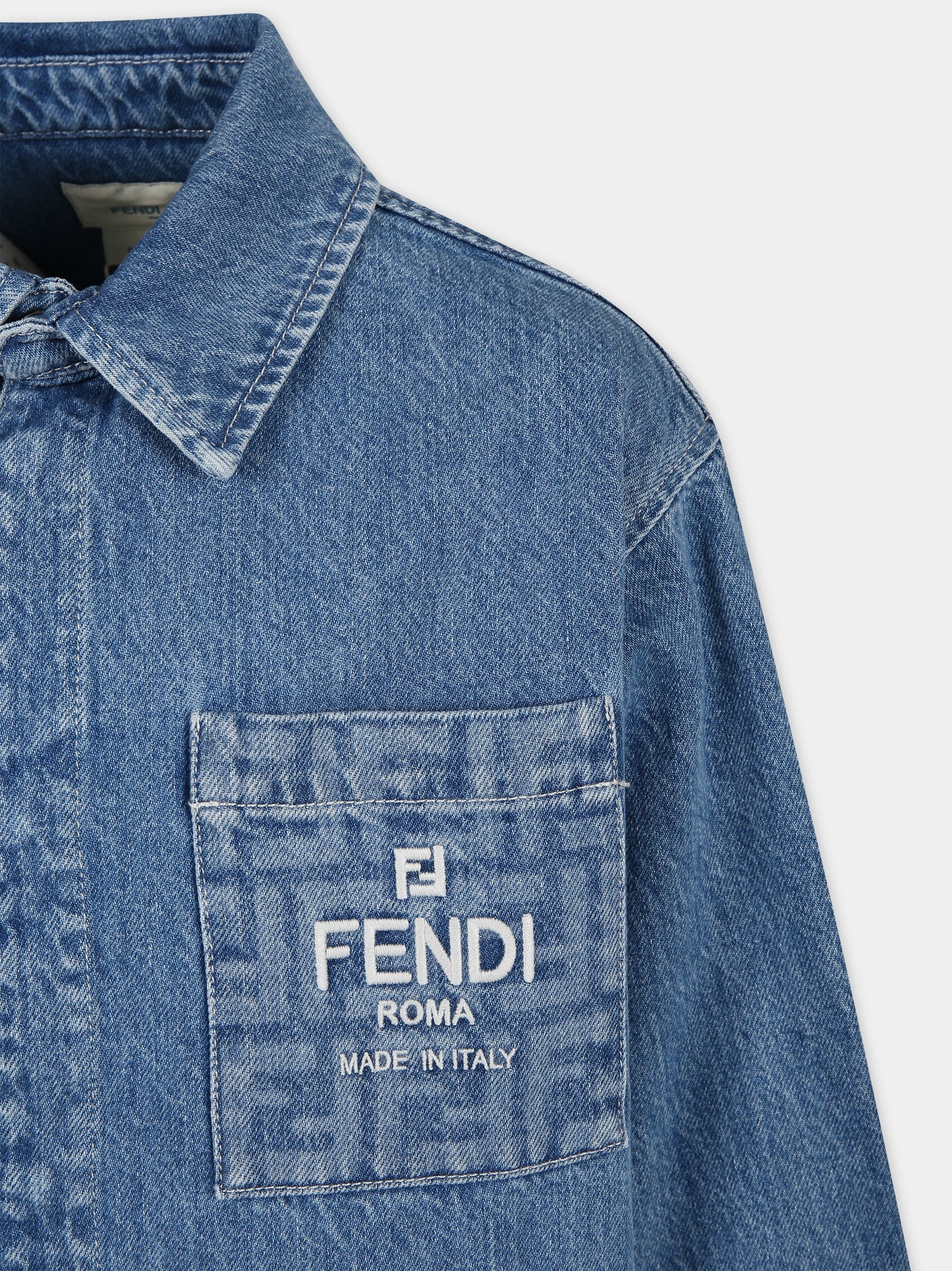 Giubbotto in denim per bambini con tasche con iconiche FF,Fendi Kids,JUA196 AMHX F0QG0