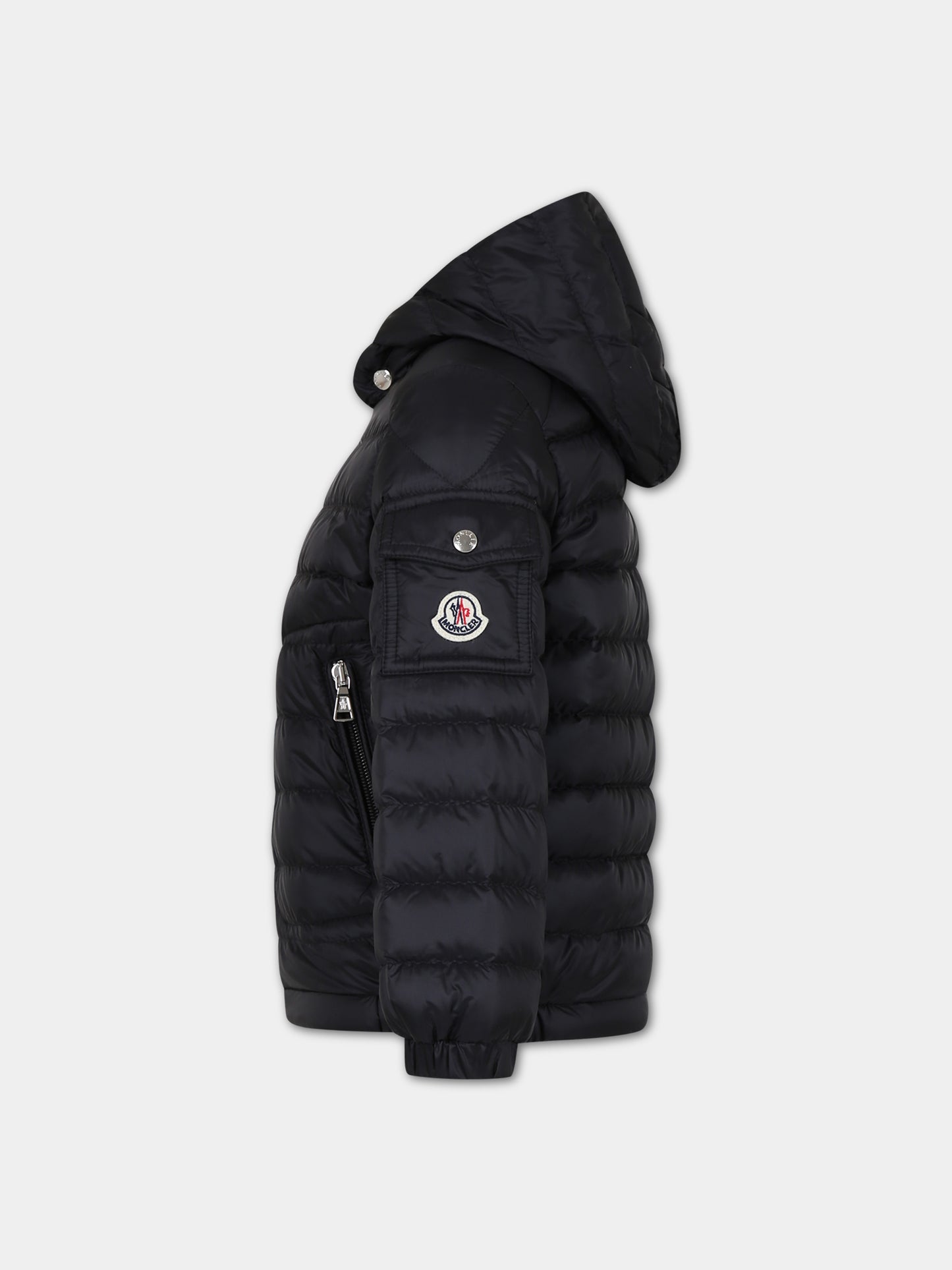 Piumino Lauros nero con cappuccio nero per bambino,Moncler Kids,954 1A00031 595FE 999