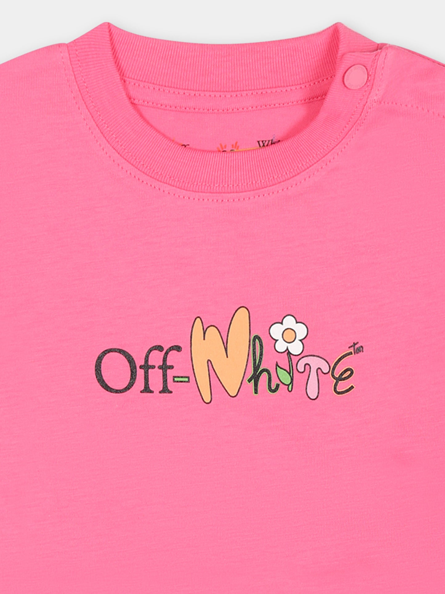 T-shirt fucsia per neonata con logo,Off White,OGXB001S24JER0023284