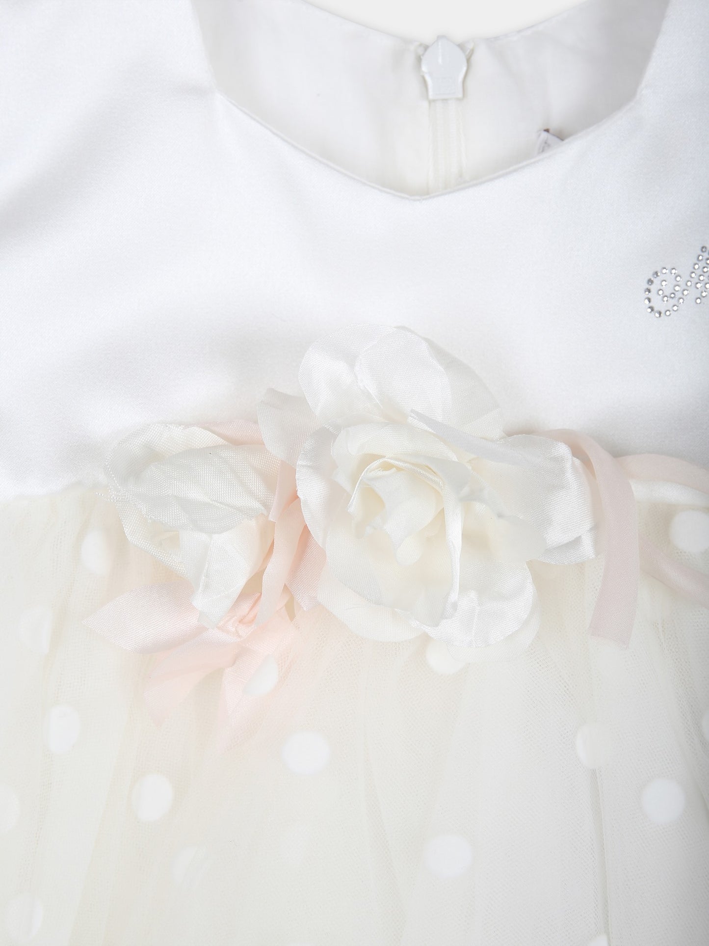 Vestito bianco per neonata con pois,Monnalisa,73C905 3906 0001