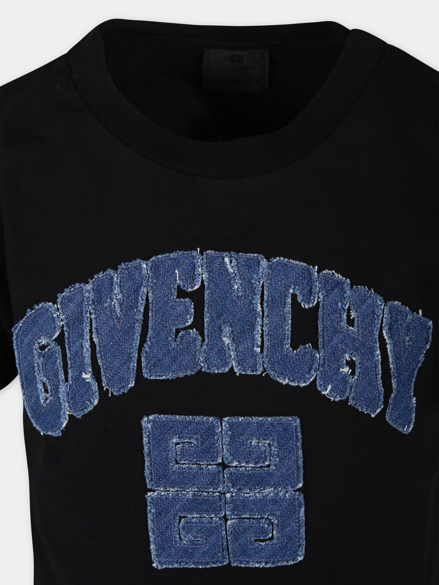 T-shirt nera per bambino con logo in denim,Givenchy Kids,H30167 09B