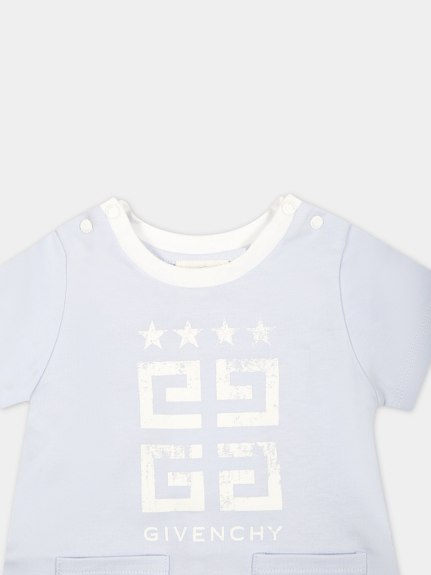 Pagliaccetto celeste per neonato con logo,Givenchy Kids,H30227 771