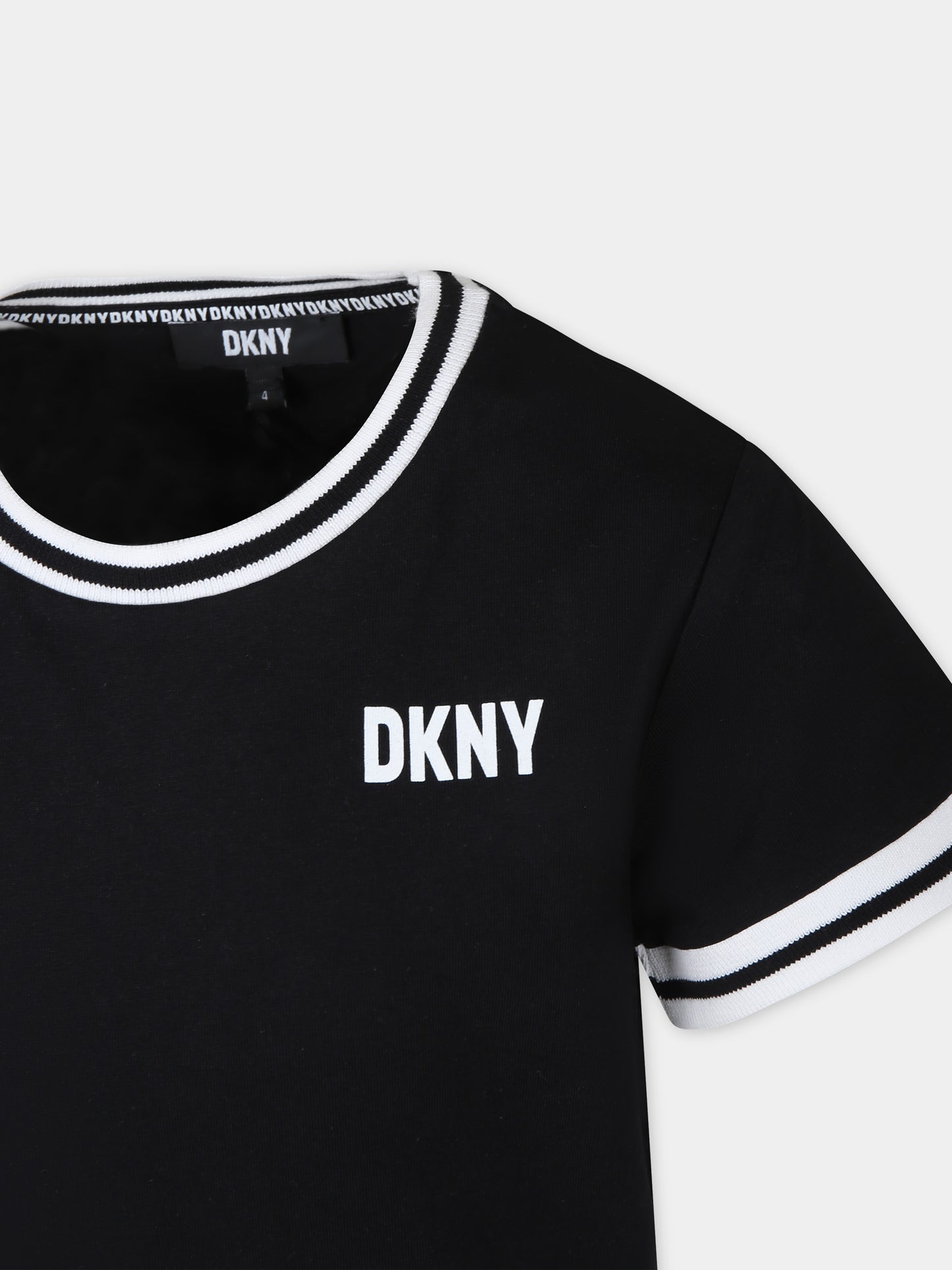 T-shirt nera per bambina con logo,Dkny,D60035 09B