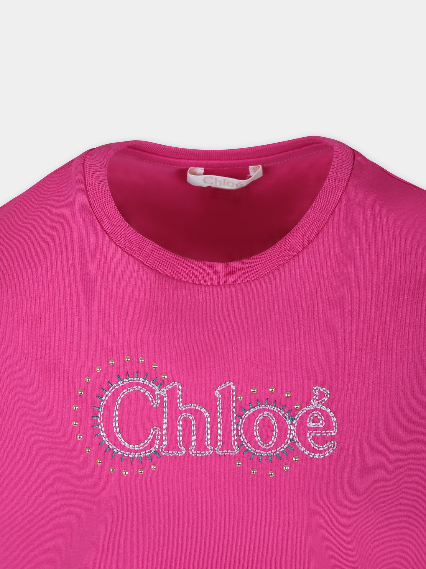 T-shirt fucsia per bambina con logo,Chloé Kids,C20114 49L
