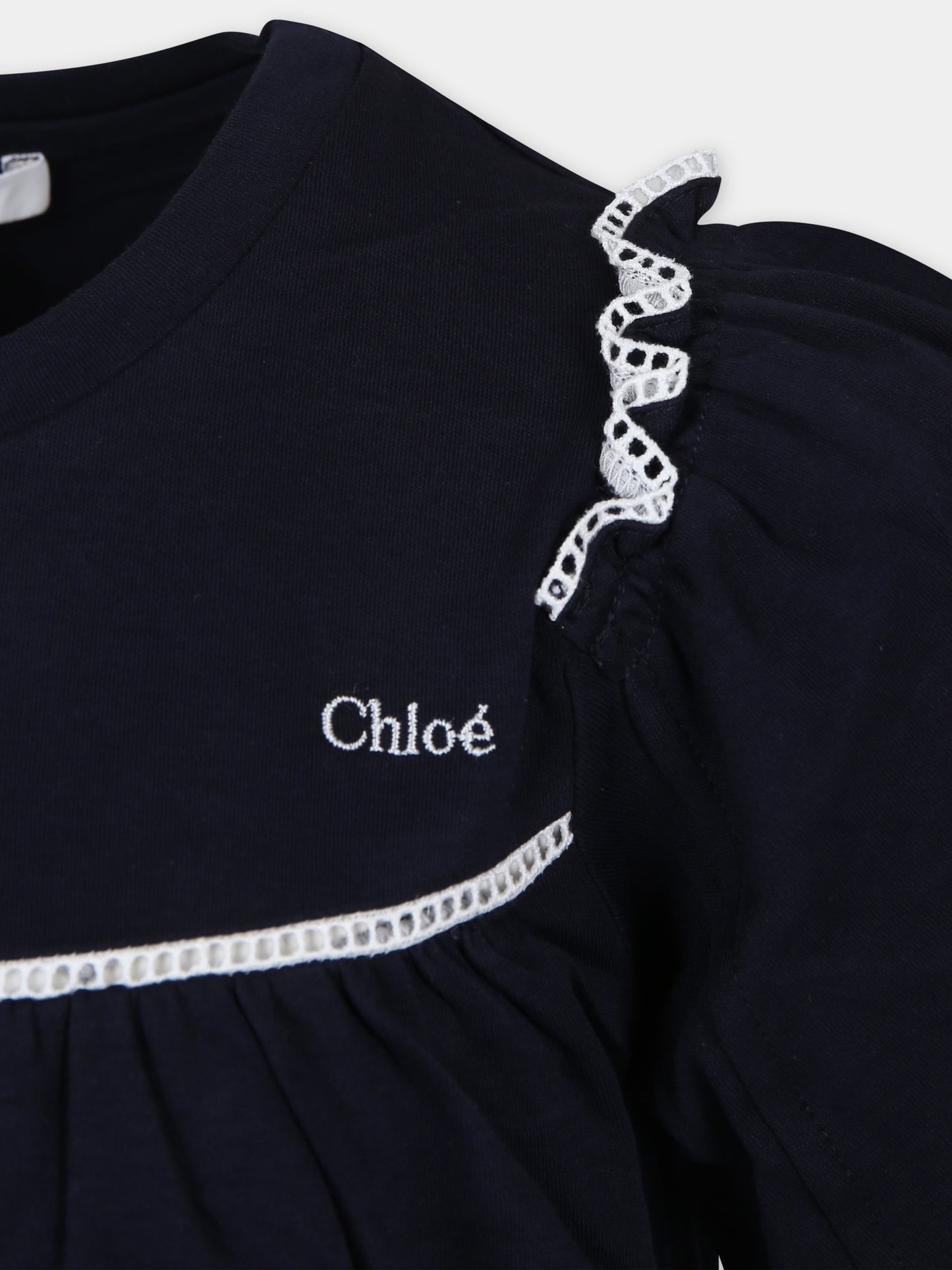 Vestito blu per neonata con logo,Chloé Kids,C20071 859