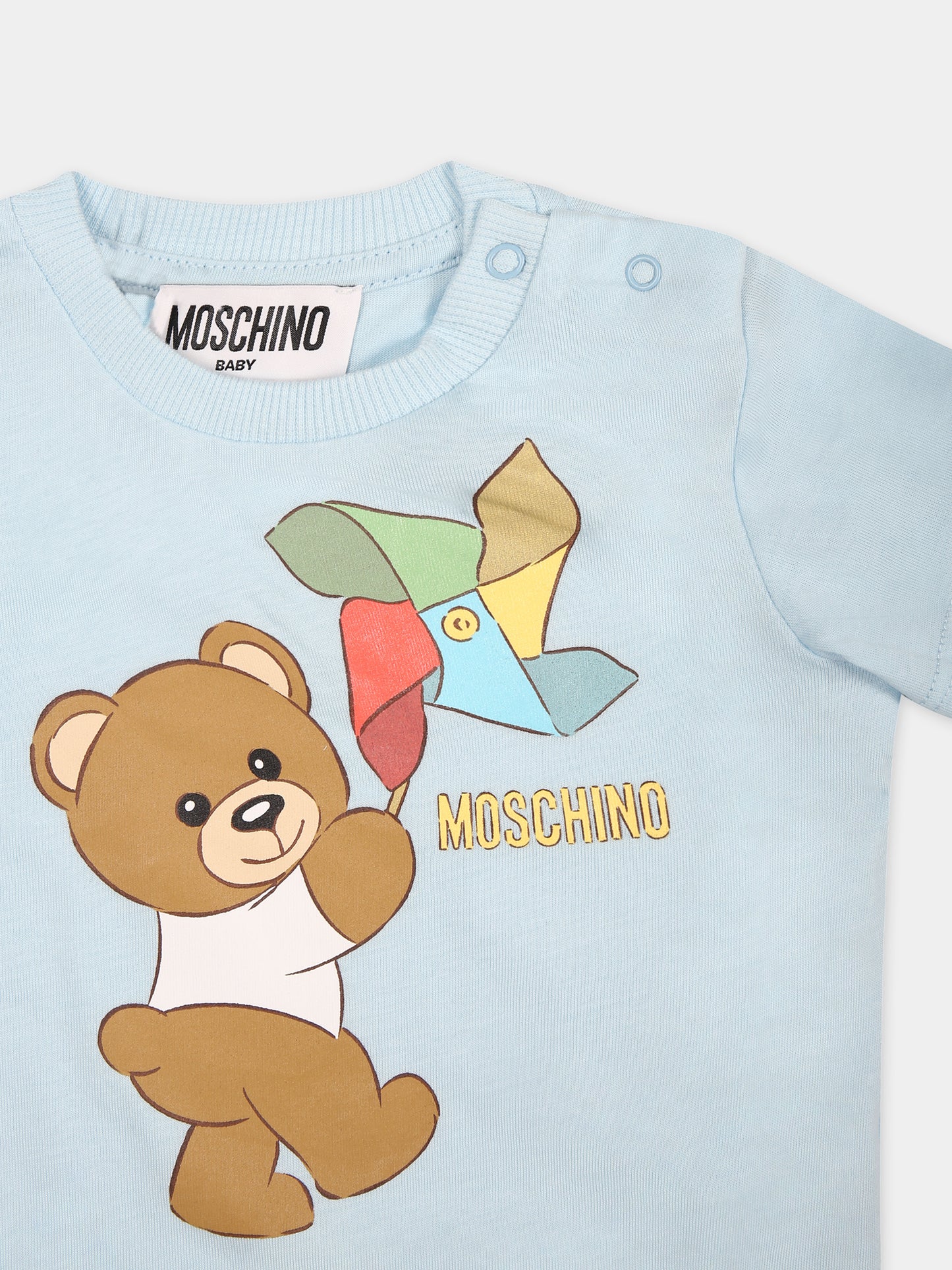 Tutina celeste per neonato con Teddy Bear e girandola,Moschino Kids,MUT03U LAA03 40304