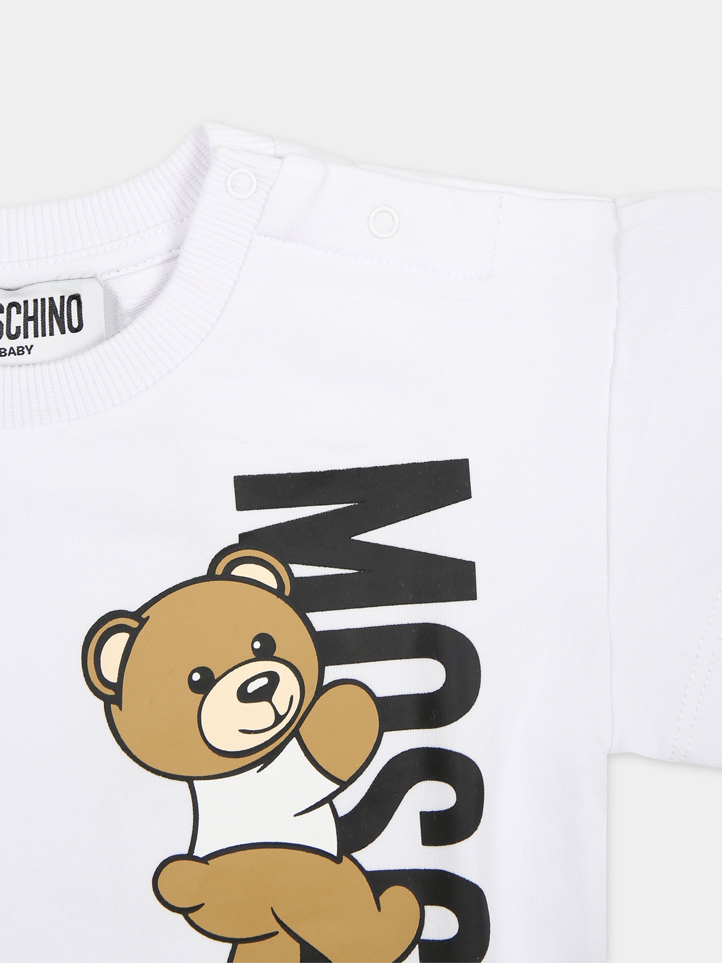 Vestito bianco per neonata con Teddy Bear e logo,Moschino Kids,MDV0B6 LDA25 10101