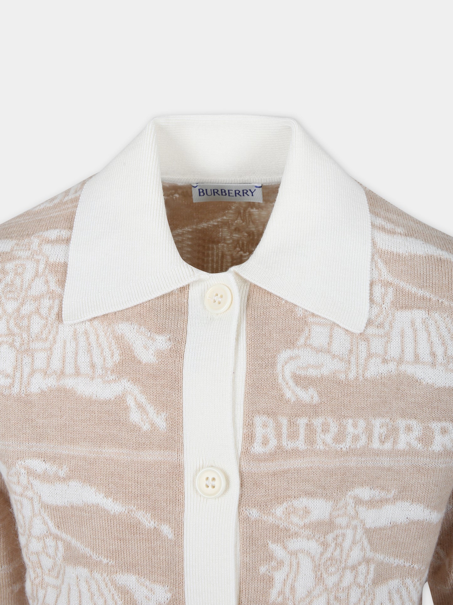 Cardigan avorio per bambina con iconico logo all-over,Burberry Kids,8081873 A7905