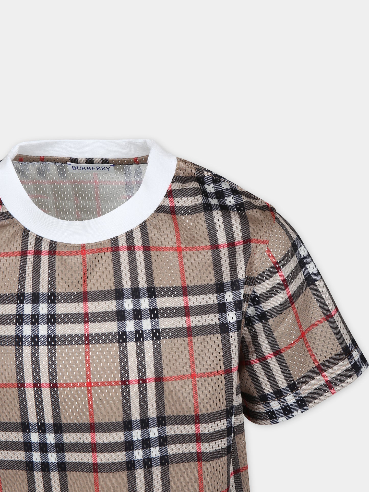 T-shirt beige per bambino con iconico check vintage,Burberry Kids,8078636 A7028