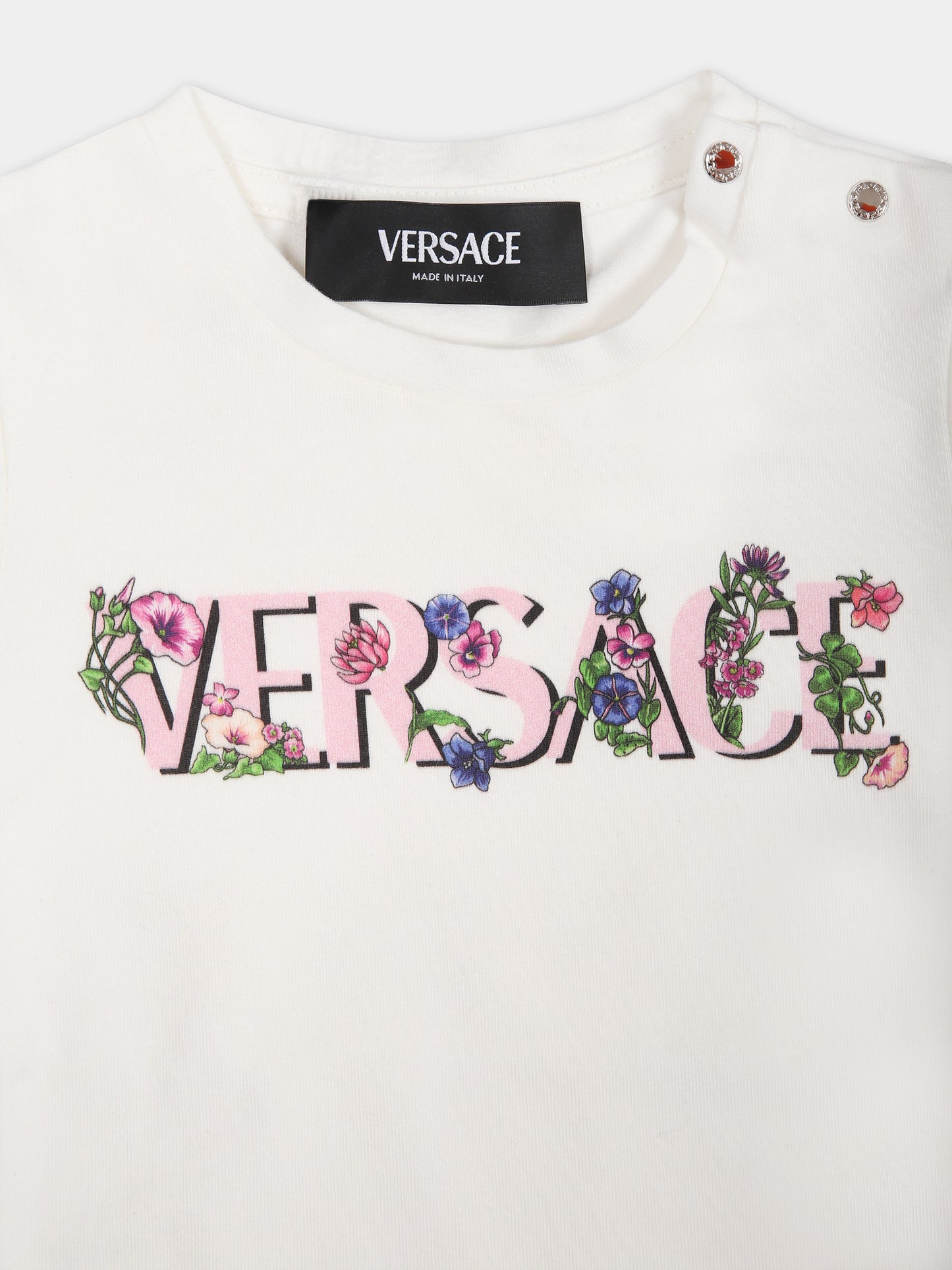 T-shirt bianca per neonata con stampa logo,Versace,1000152 1A09975 2W070