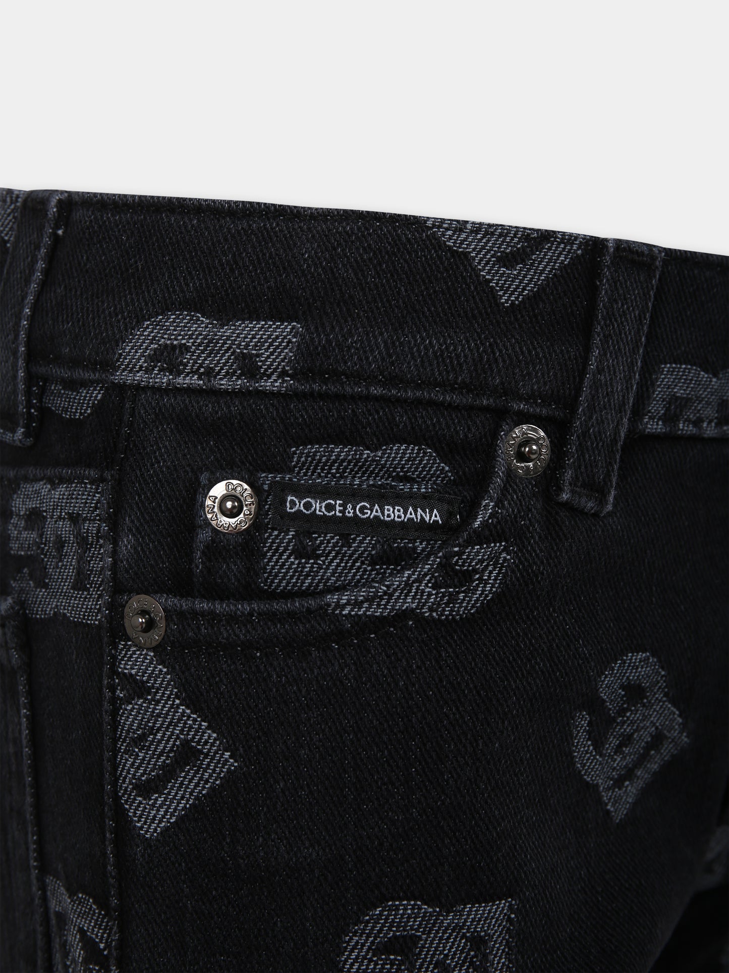 Jeans neri per bambina con iconico monogramma,Dolce & Gabbana Kids,L42F59 LDC08 S9000