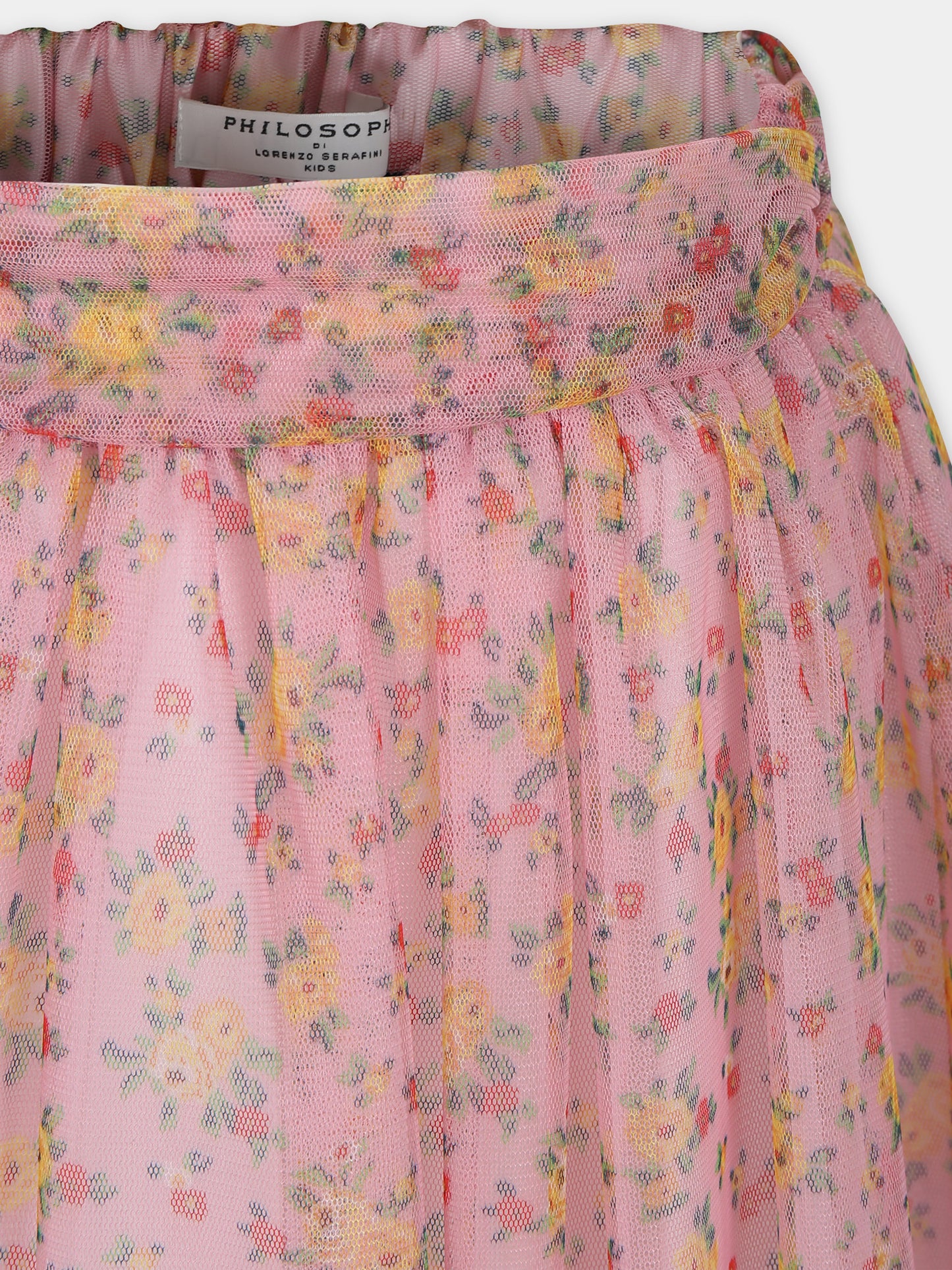 Gonna rosa per bambina con stampa fiori,Philosophy,PFGO013 0 TU089 D999