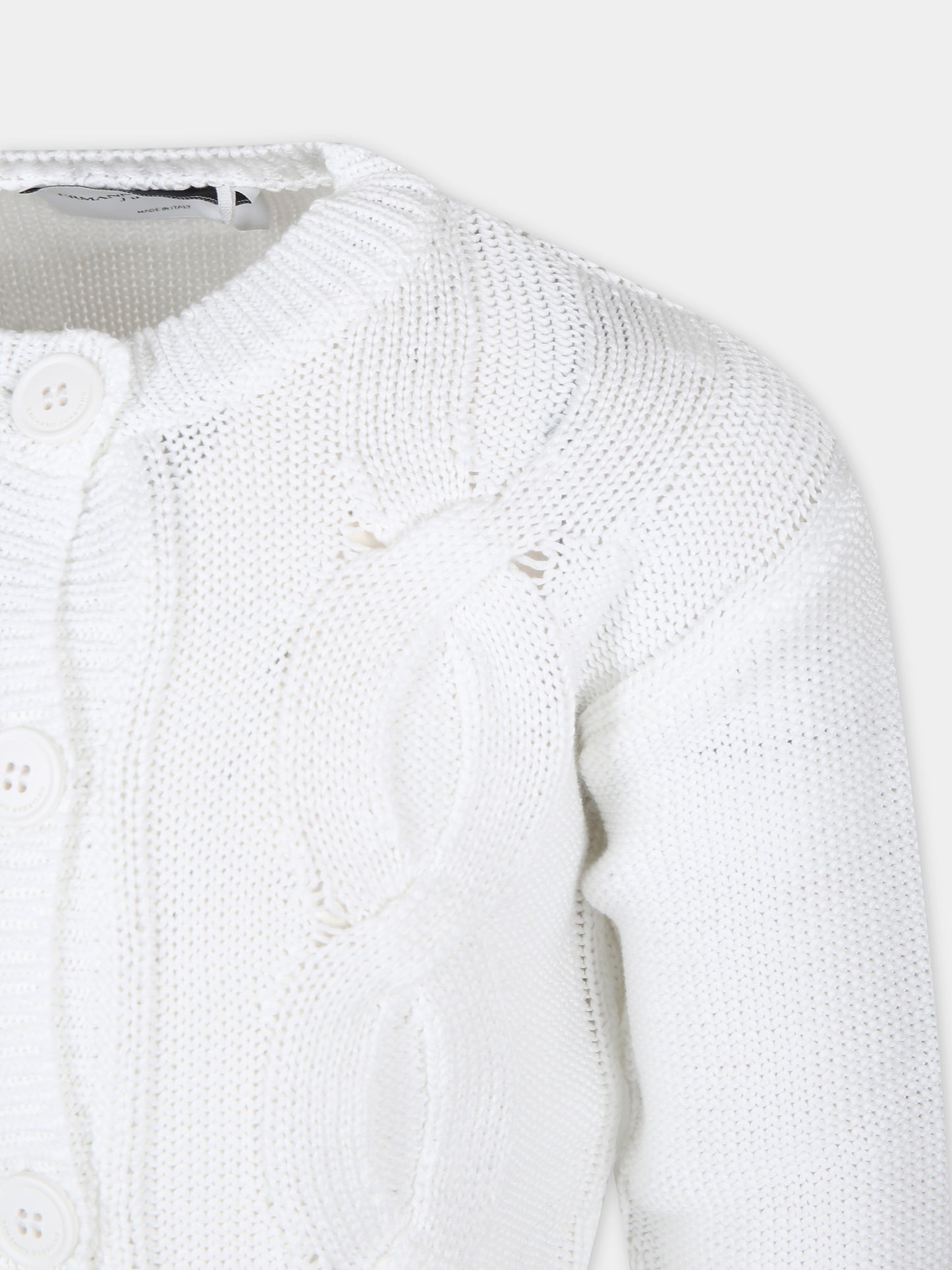 Cardigan bianco per bambina con logo,Ermanno Scervino Junior,SFMA012 C FL009 B000