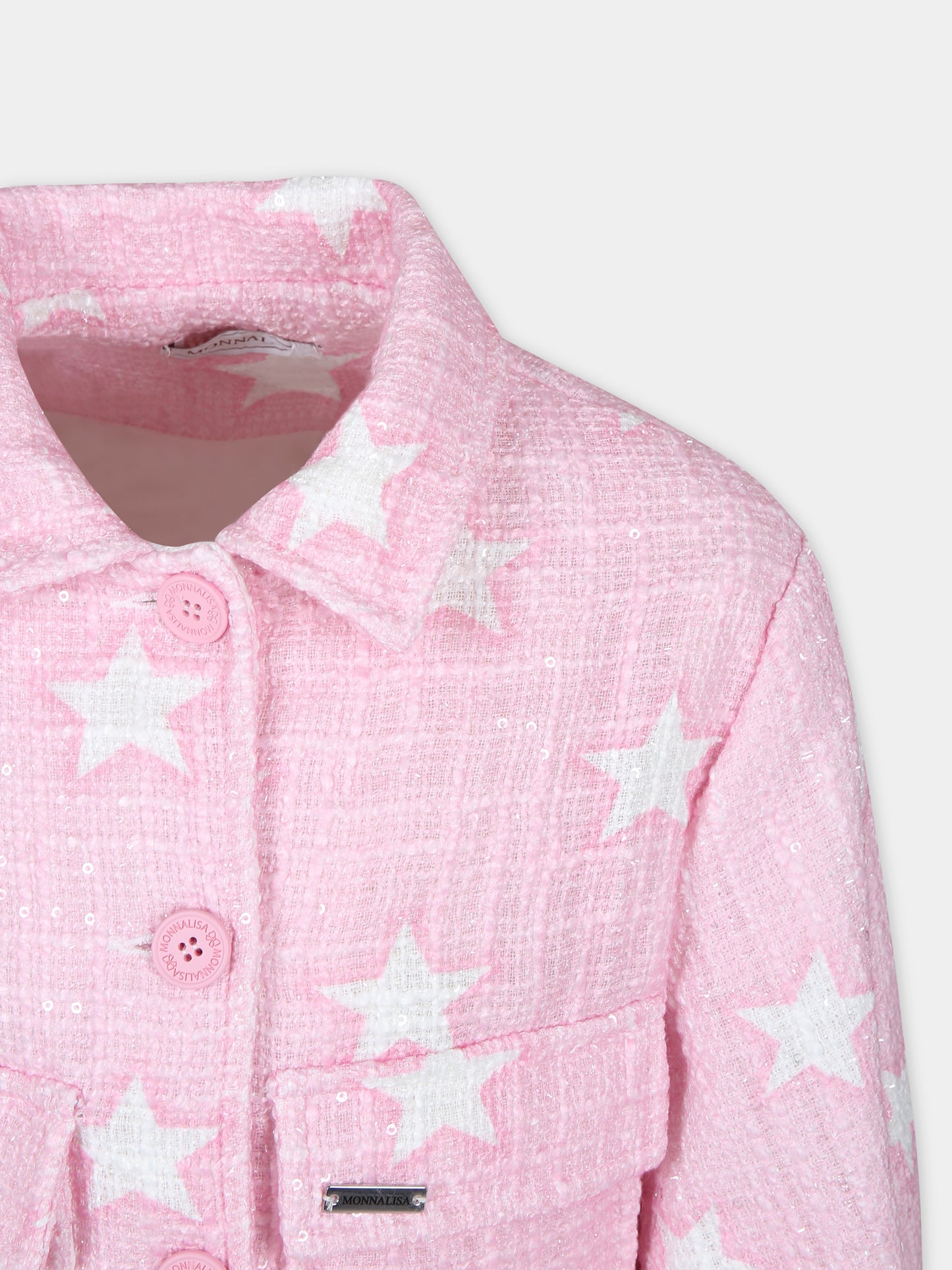Giubbotto di jeans rosa per bambina con stelle,Monnalisa,11C103 3626 0090
