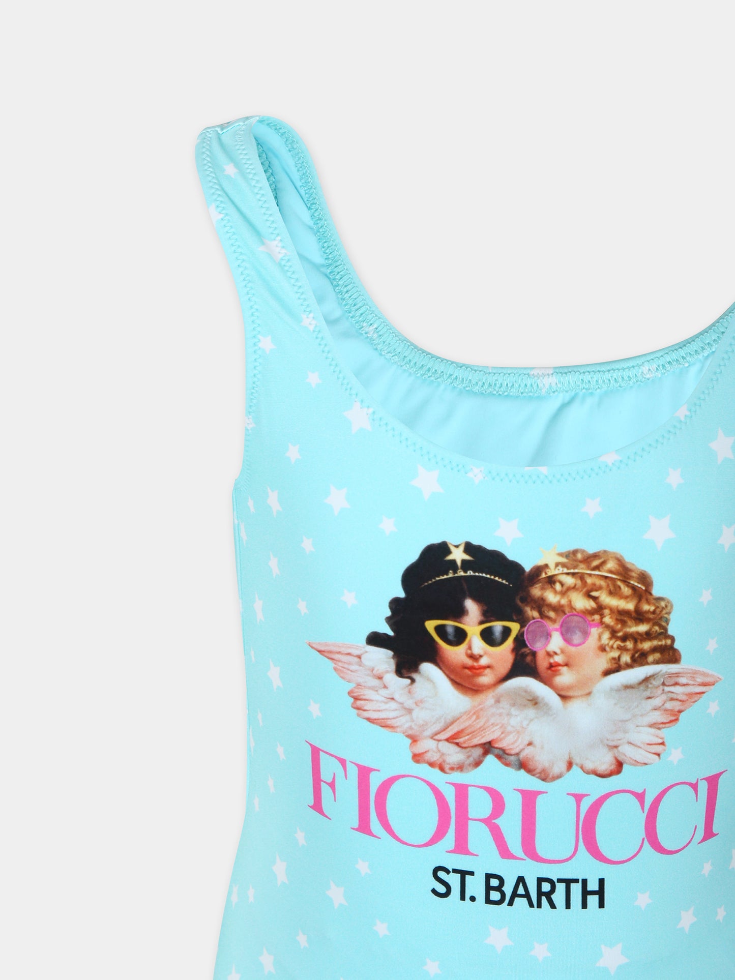 Costume intero celeste per bambina con stampa Angeli,Mc2 Saint Barth,CARA001 03079F