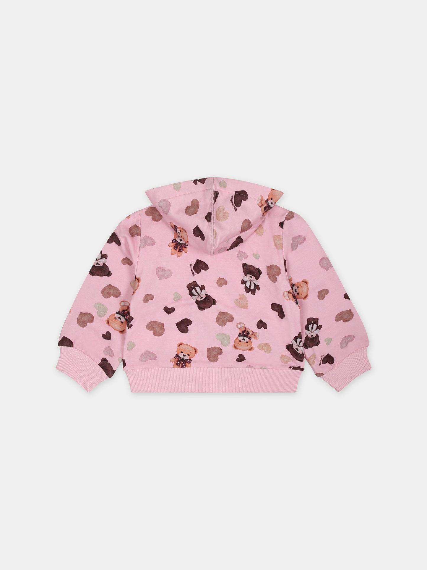 Felpa rosa per neonata con stampa orso e cuori,Monnalisa,39B802 2071 092S