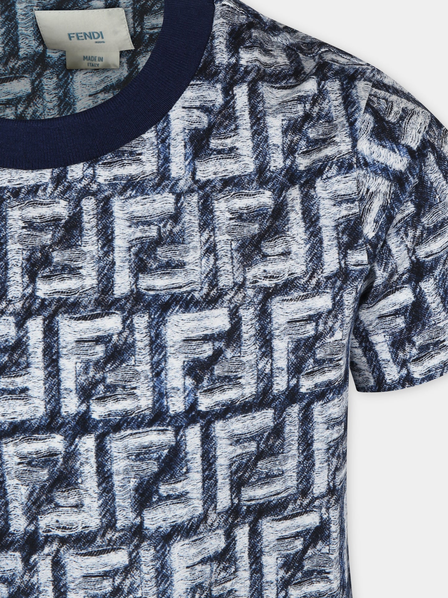 T-shirt blu per bambino con iconiche FF,Fendi Kids,JMI451 AQTS F04V6
