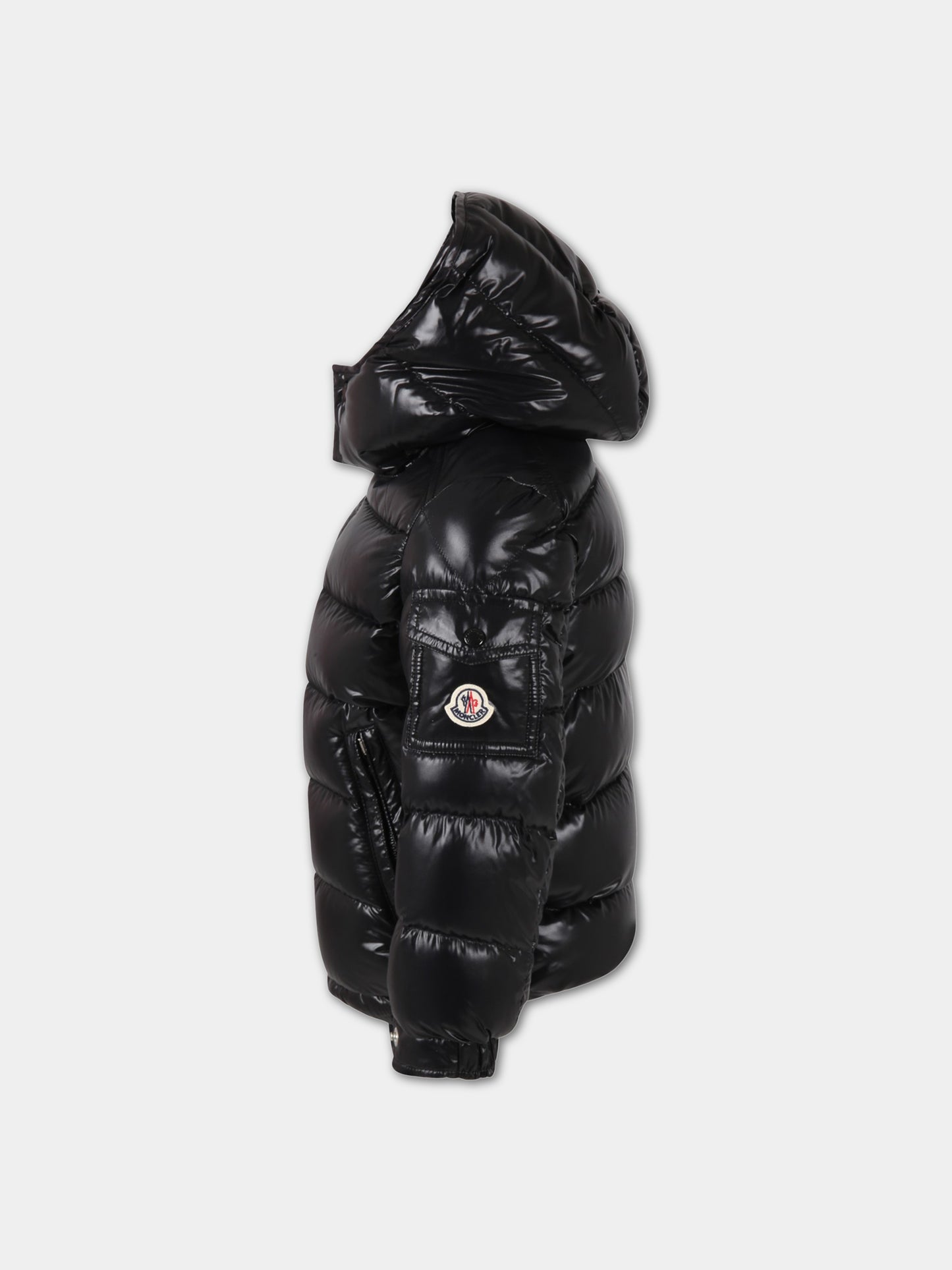 Piumino New Maya nero per bambino con patch,Moncler Kids,J2954 1A12520 68950 999