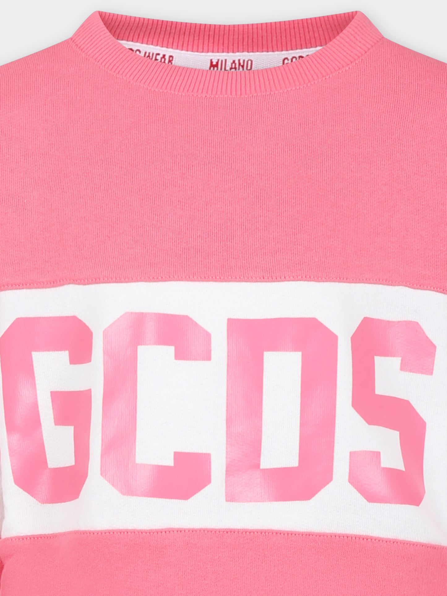 Felpa rosa per bambina con logo,Gcds Kids,DNF005 LCA33 51452