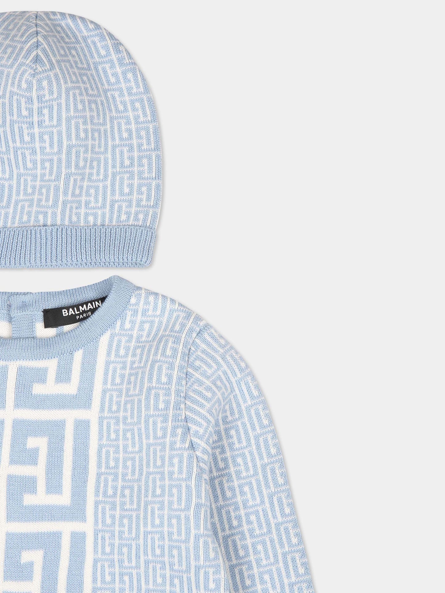 Set tutina celeste per neonato con motivo geometrico,Balmain Kids,BVB58A Z2312 102CE