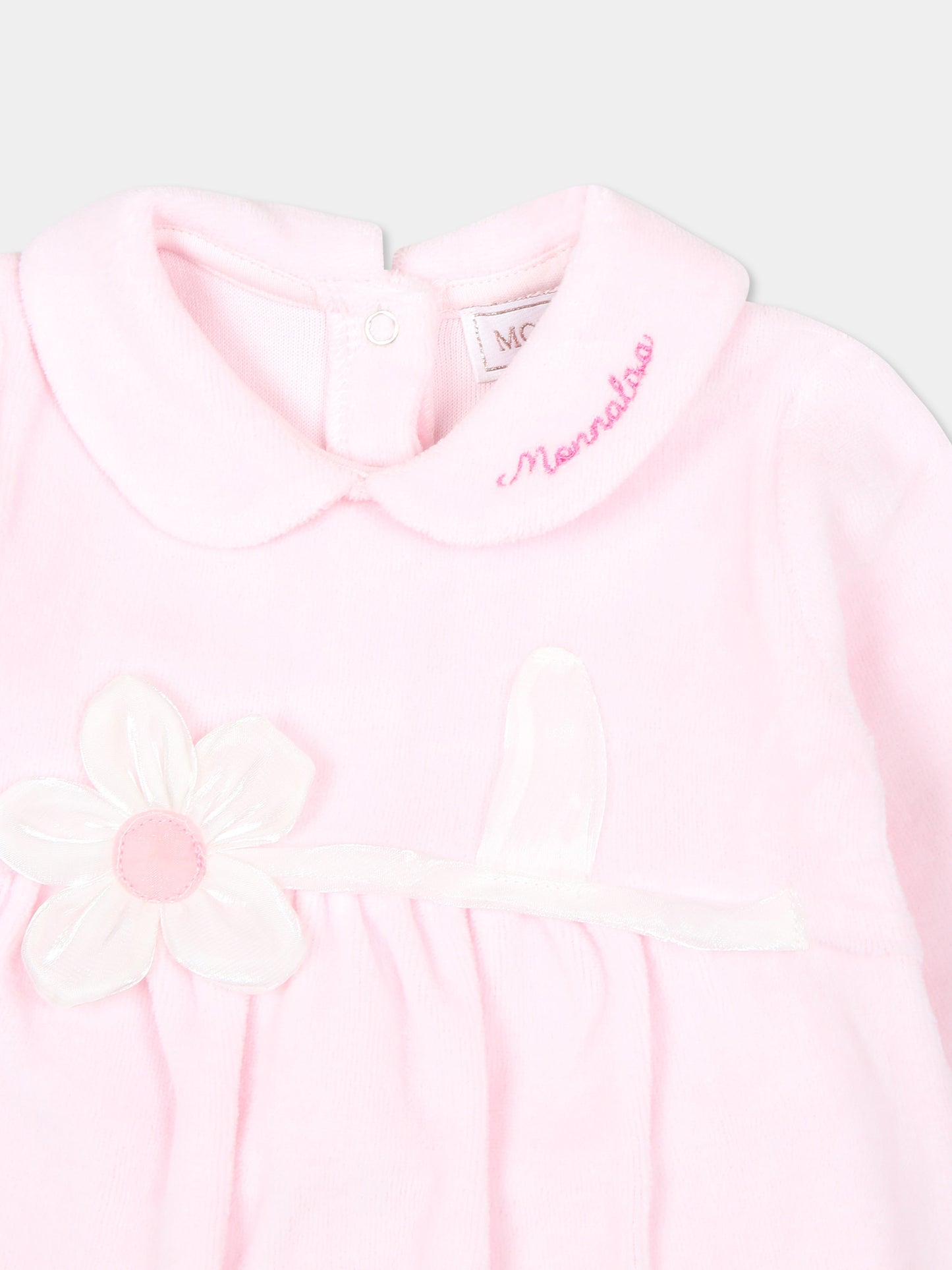 Tutina rosa per neonata con logo e fiore,Monnalisa,35D201 4009 0091