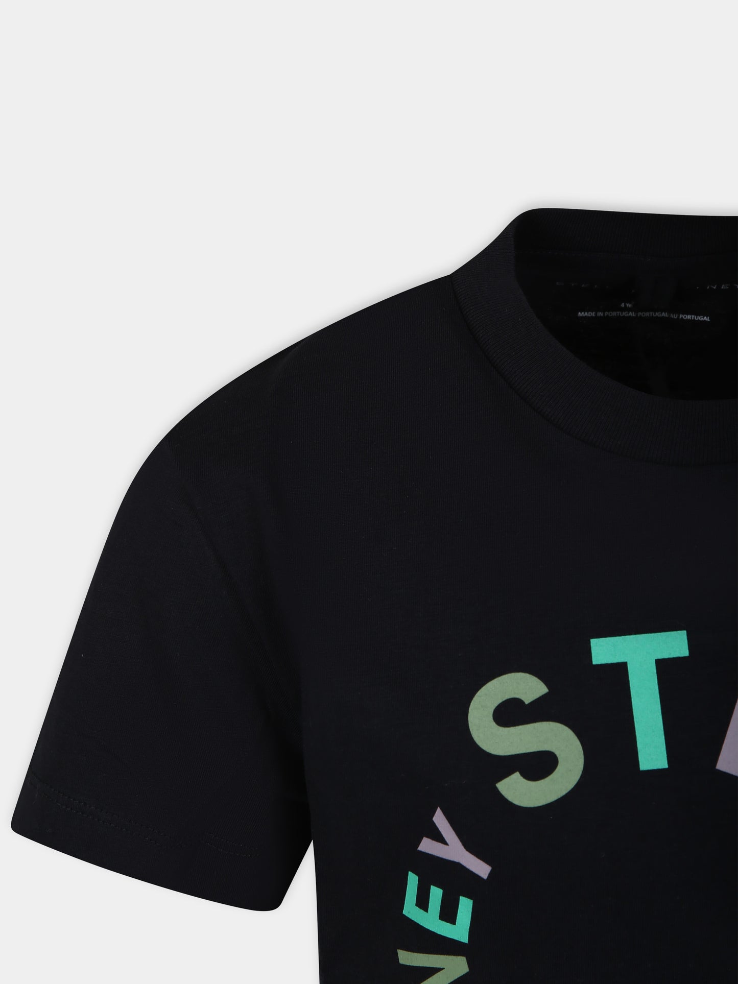 T-shirt nera per bambini con logo multicolor,Stella Mccartney Kids,TT8S31 Z0434 930