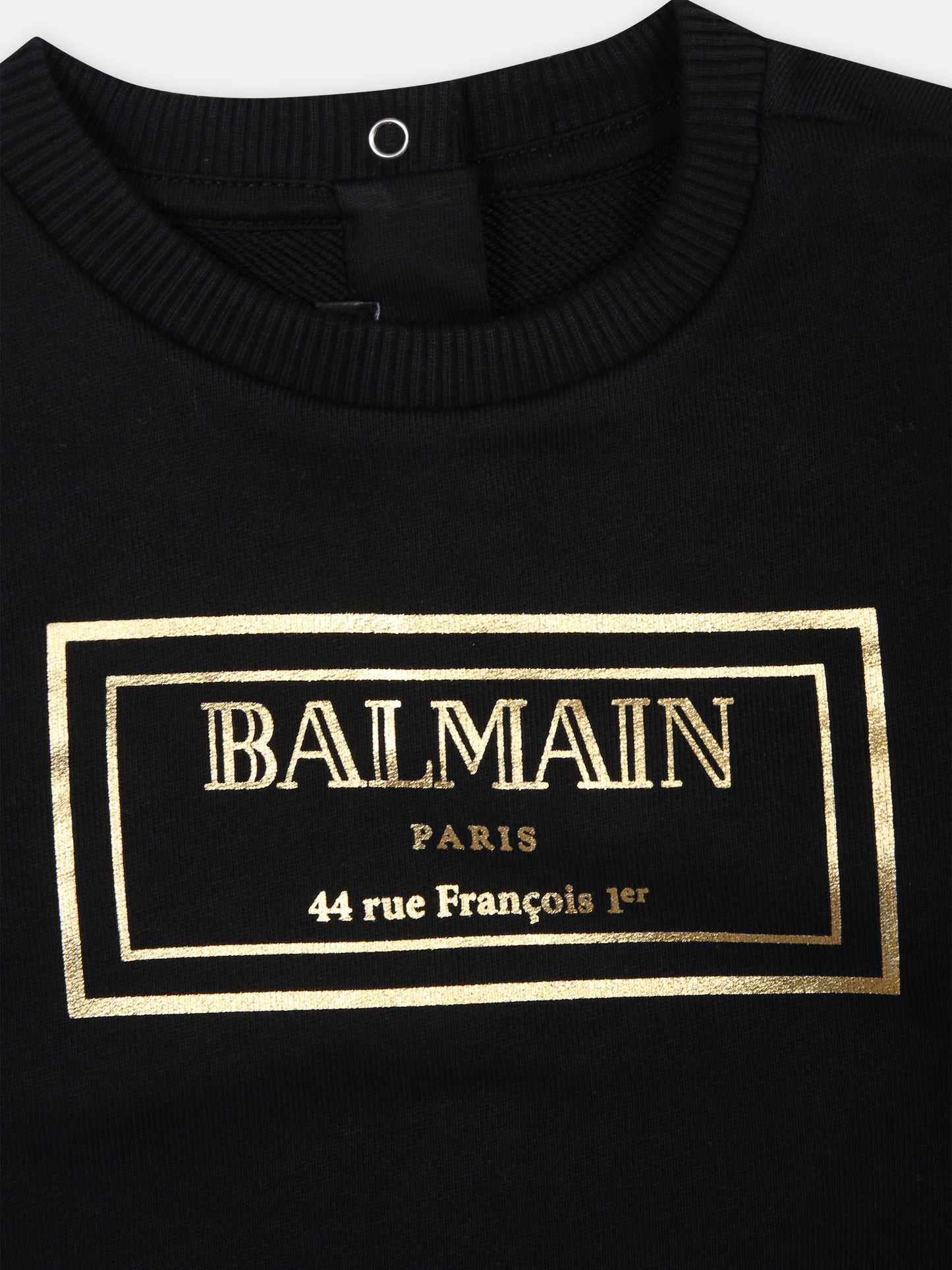Felpa nera per neonati con logo oro,Balmain Kids,BT4610 Z0081 930OR