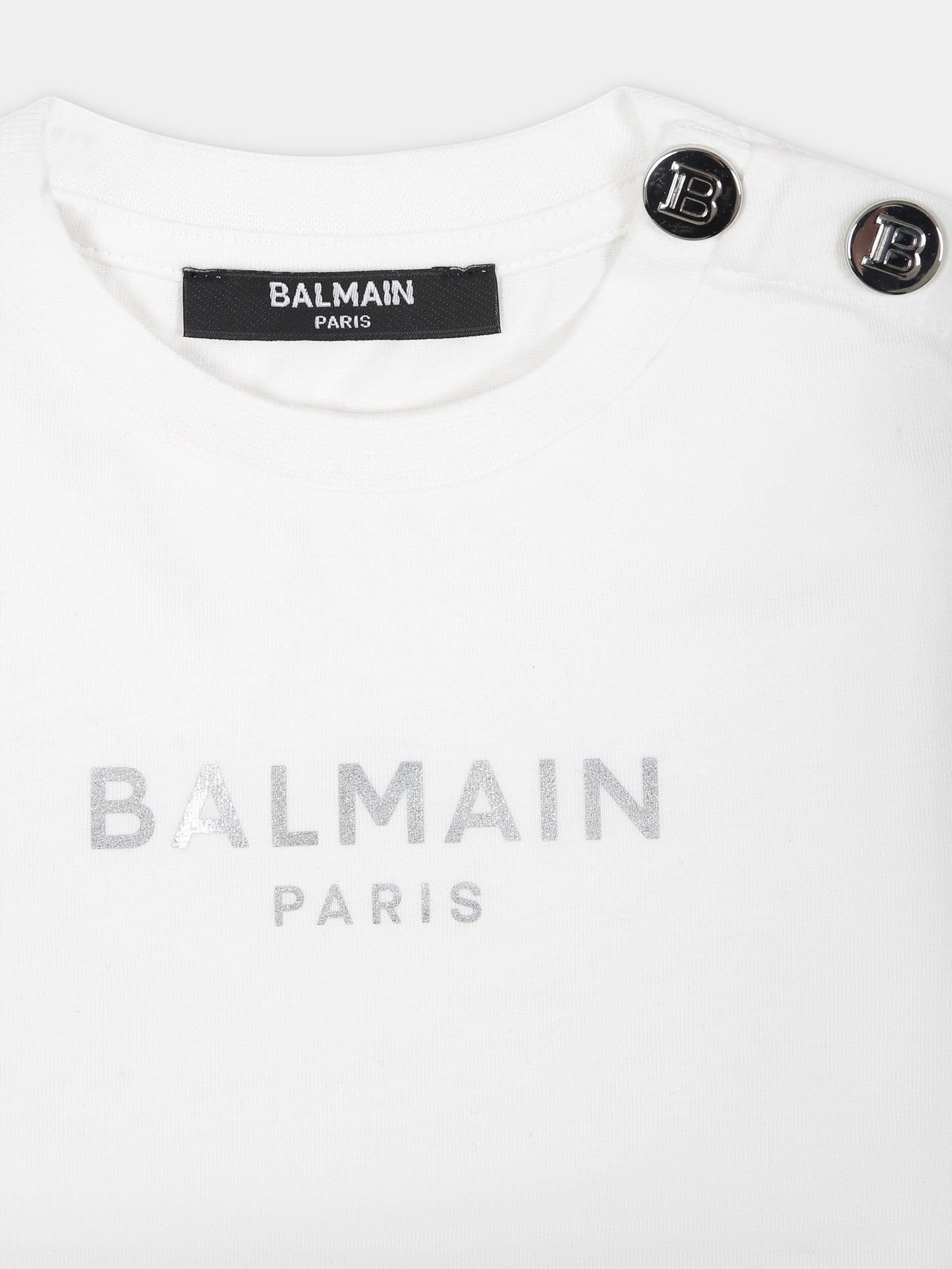 T-shirt bianca per neonata con logo,Balmain Kids,BT8001 Z0057 100AG
