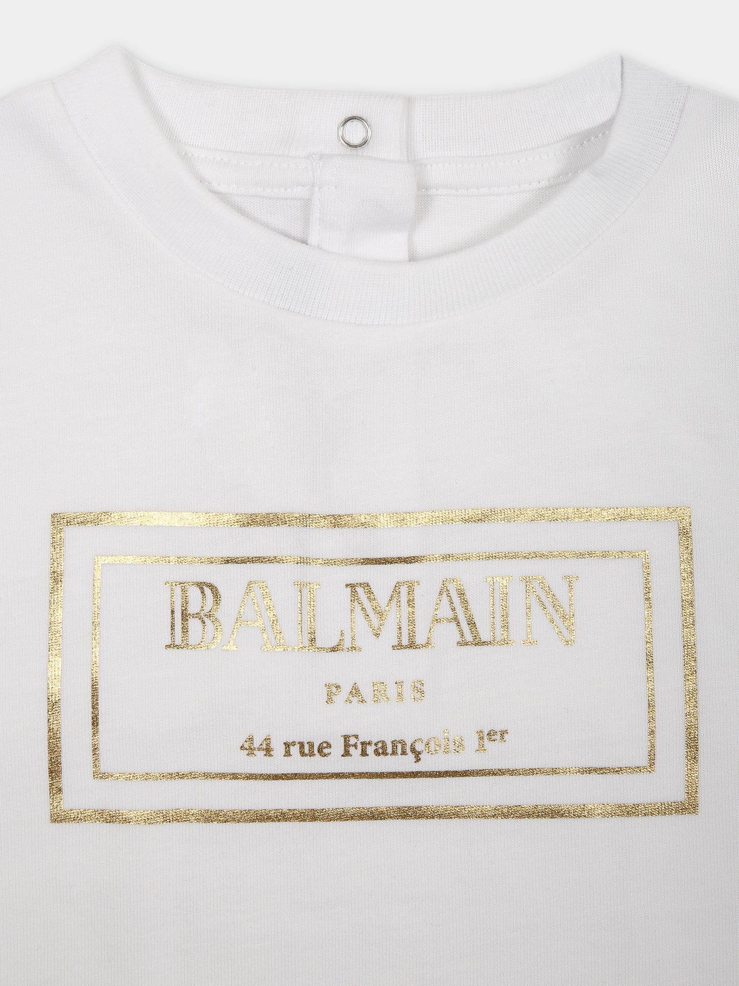 T-shirt bianca per neonati con logo oro,Balmain Kids,BT8631 Z0082 100OR