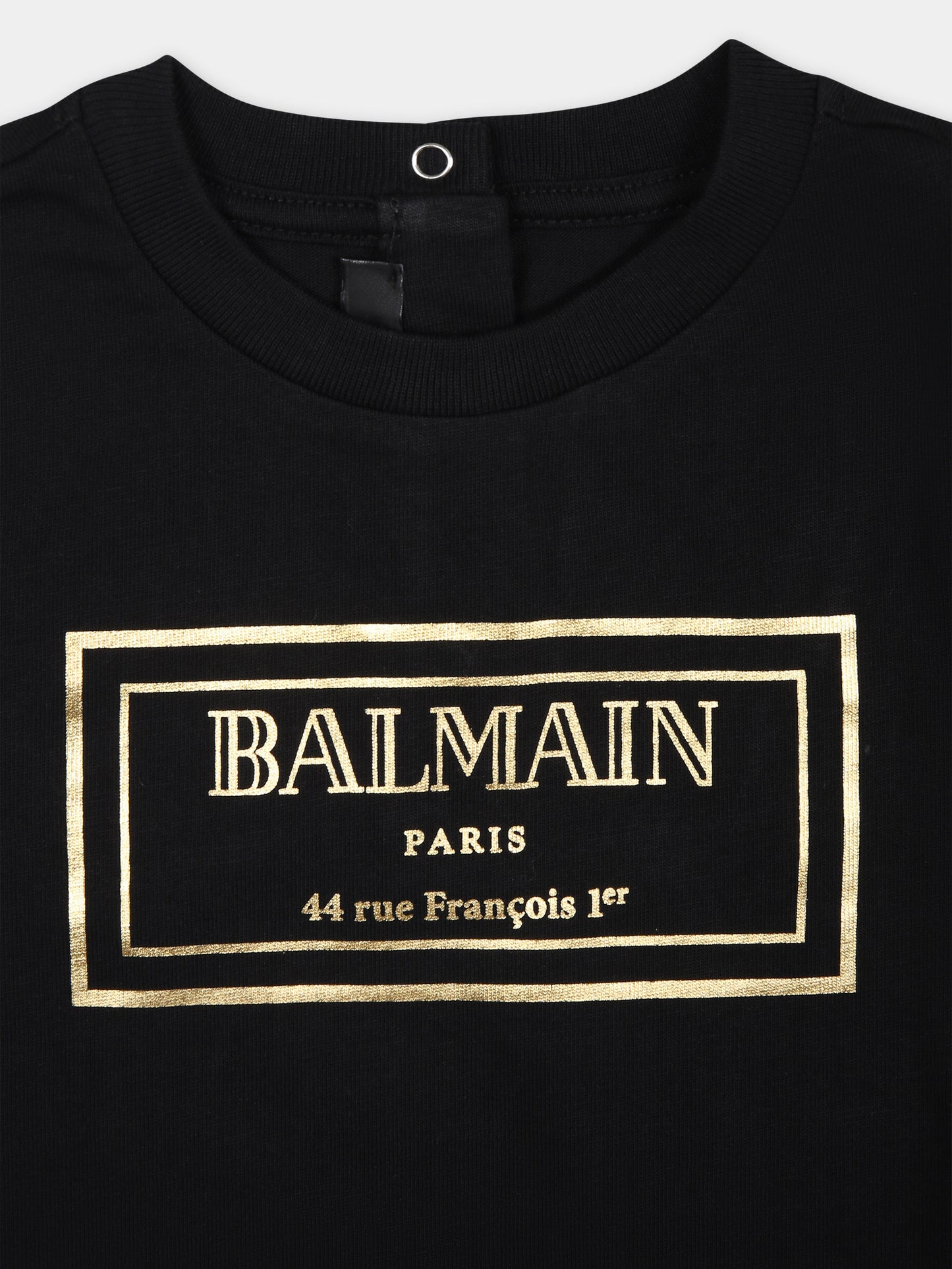 T-shirt nera per neonati con logo oro,Balmain Kids,BT8631 Z0082 930OR