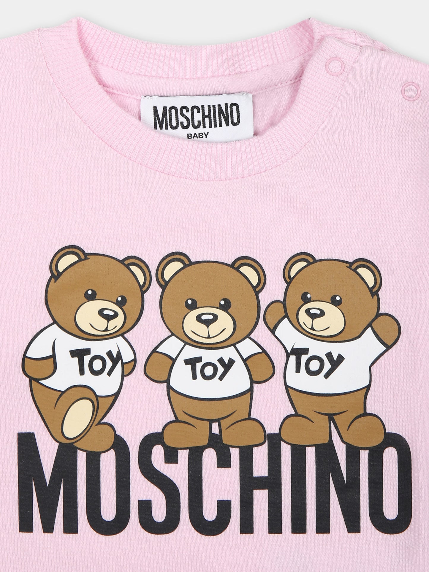 T-shirt rosa per neonata con Teddy Bears e logo,Moschino Kids,MZO00D LAA10 51684