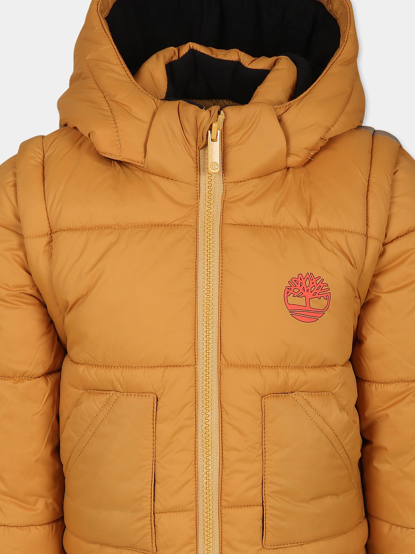 Piumino arancione per bambino con logo,Timberland,T60284 589